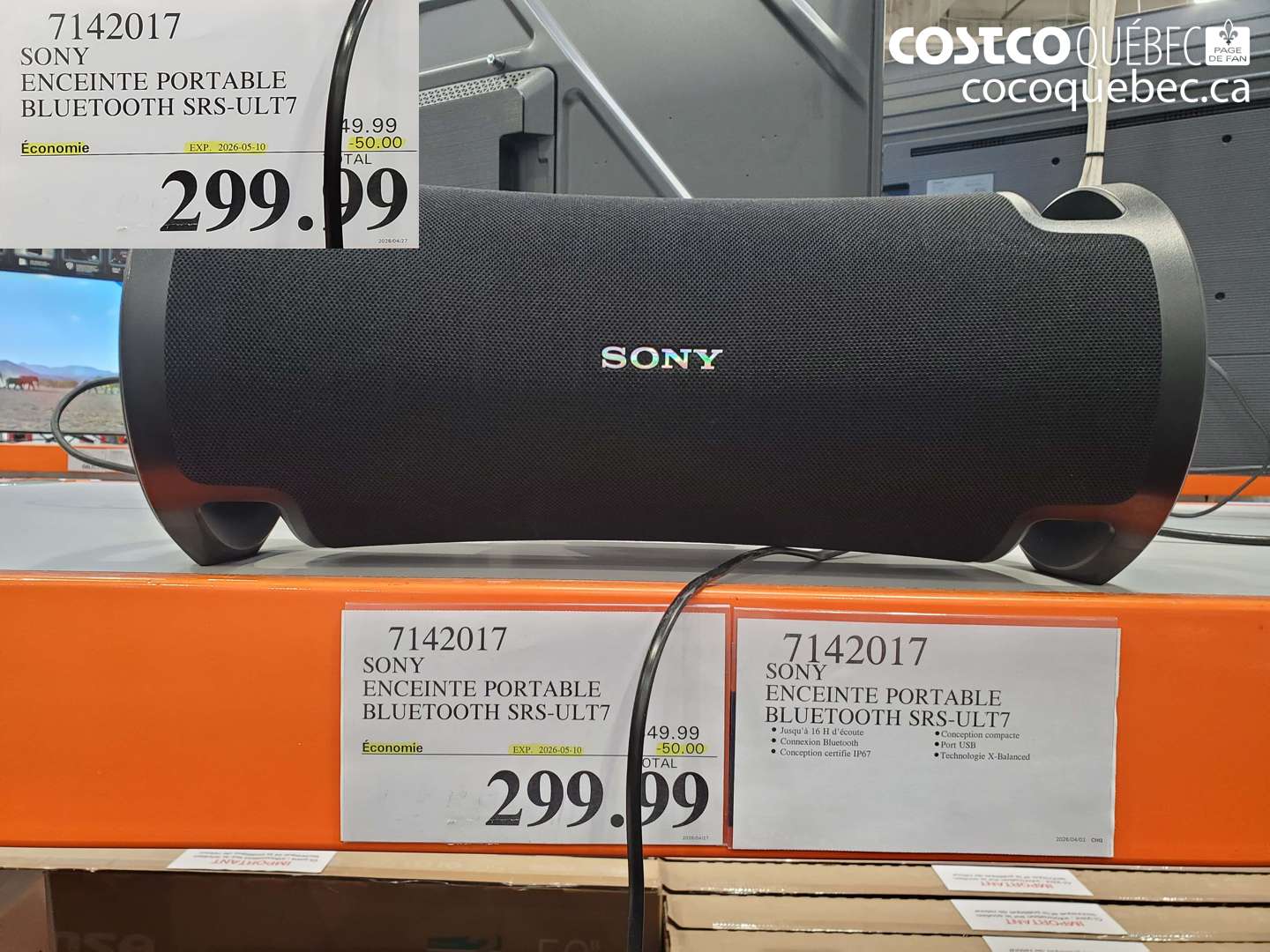 7142017 SONY ENCEINTE PORTABLE BLUETOOTH SRS-ULT7 ($50.00 INSTANT SAVINGS EXPIRES ON 2026-05-10) $299.99