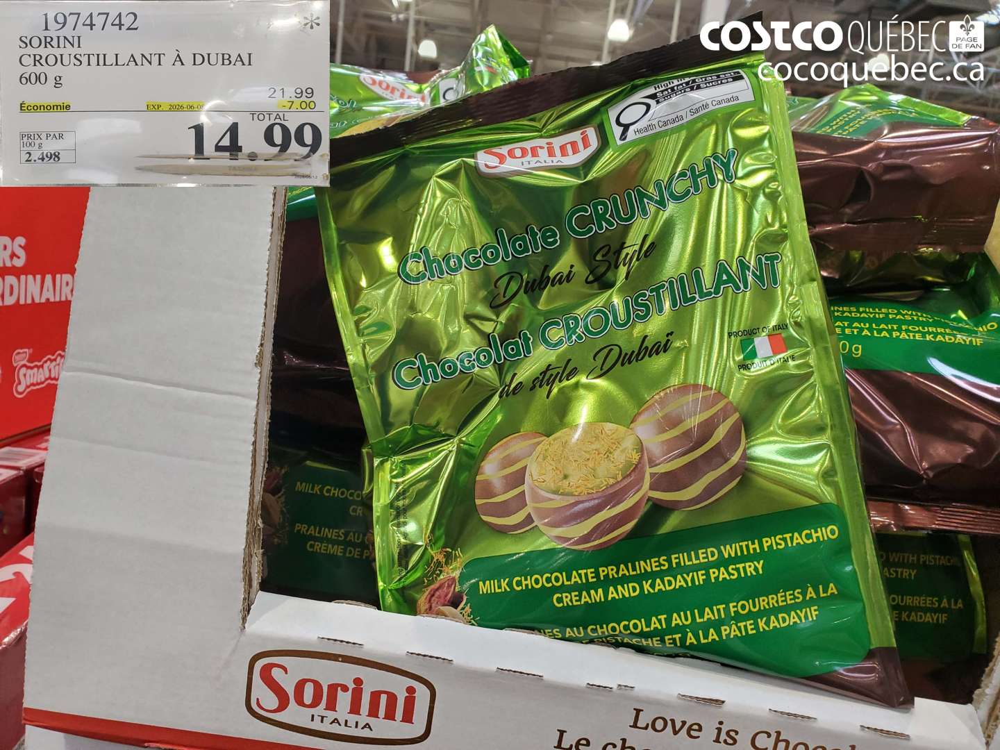 1974742 SORINI CROUSTILLANT À DUBAI 600 G ($7.00 INSTANT SAVINGS EXPIRES ON 2026-06-08) $14.99