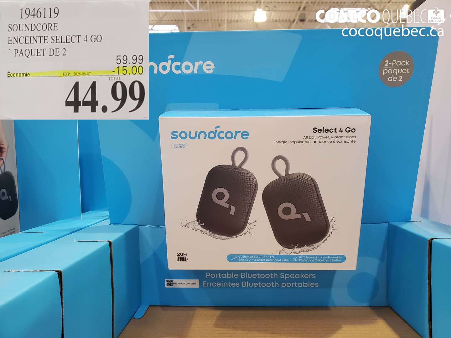 1946119 SOUNDCORE ENCEINTE SELECT 4 GO ($15.00 INSTANT SAVINGS EXPIRES ON 2026-06-07) $44.99