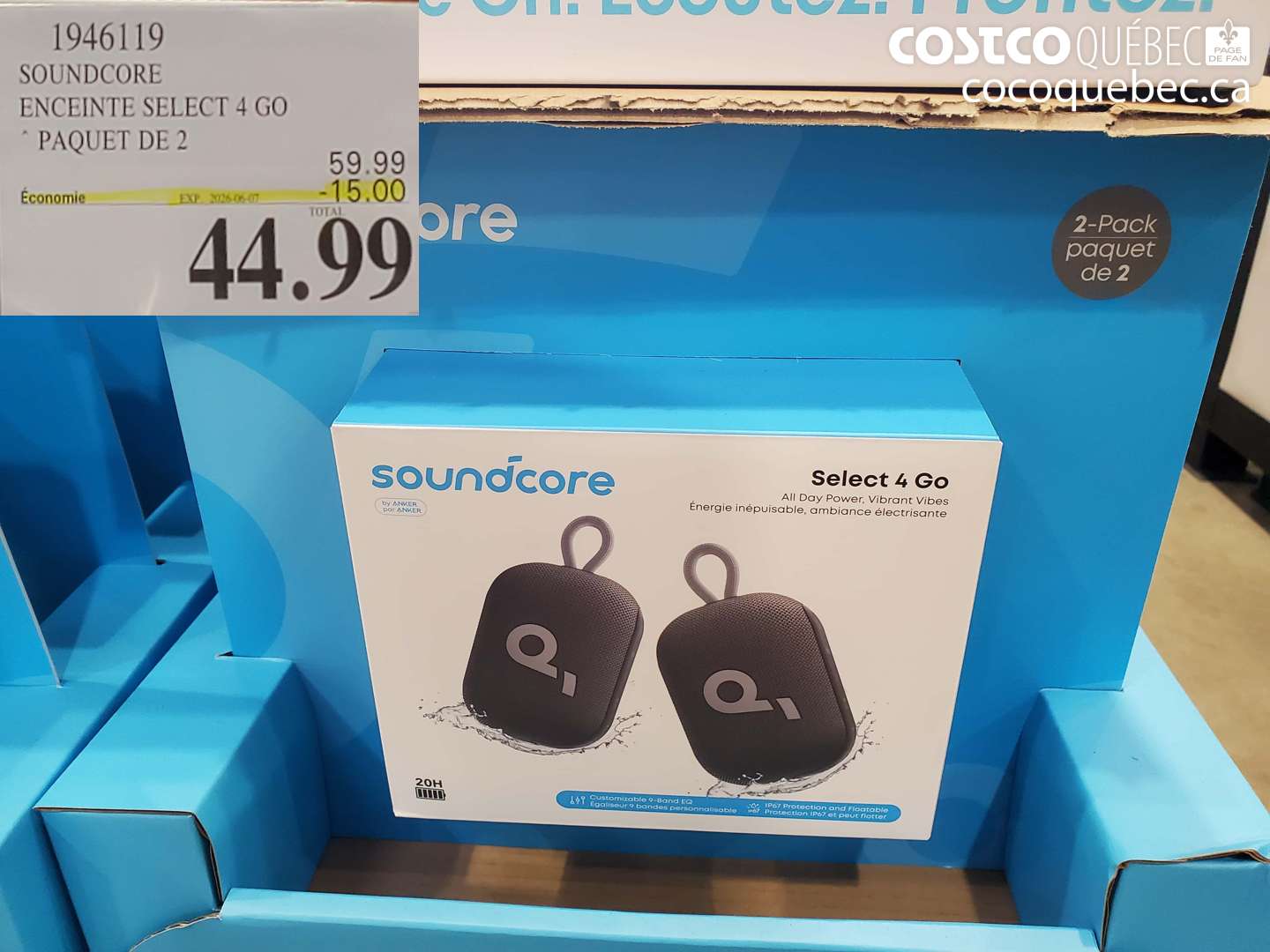 1946119 SOUNDCORE ENCEINTE SELECT 4 GO ($15.00 INSTANT SAVINGS EXPIRES ON 2026-06-07) $44.99