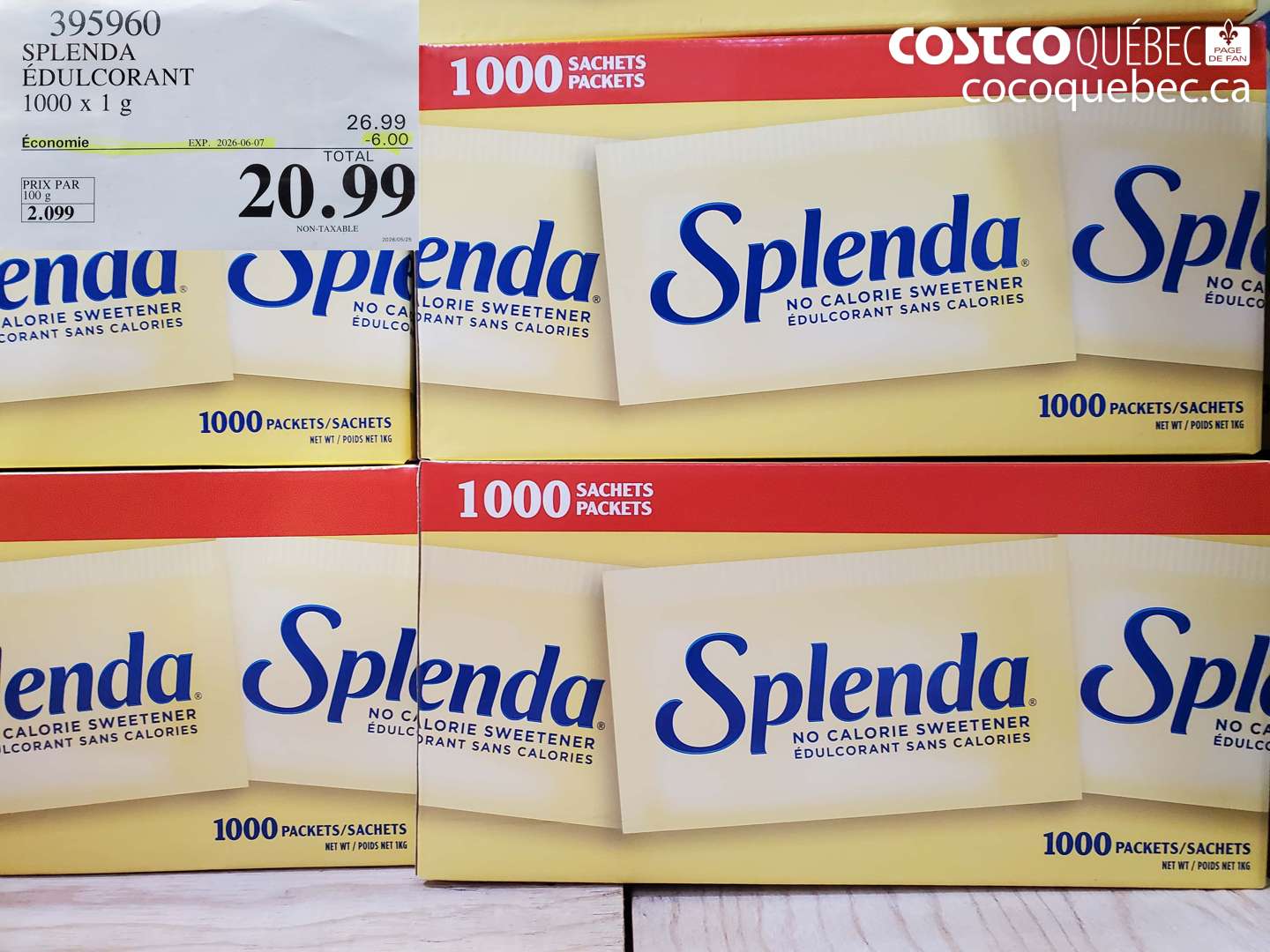 395960 SPLENDA ÉDULCORANT 1000 X 1G ($6.00 INSTANT SAVINGS EXPIRES ON 2026-06-07) $20.99