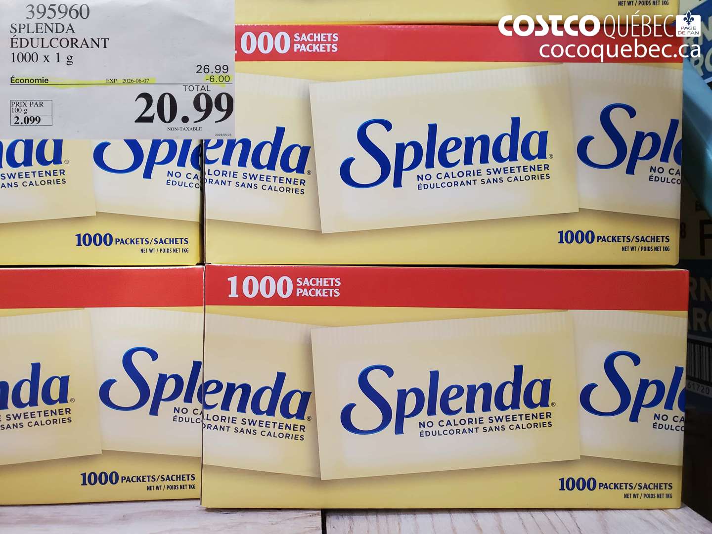 395960 SPLENDA ÉDULCORANT 1000 X 1 G ($6.00 INSTANT SAVINGS EXPIRES ON 2026-06-07) $20.99