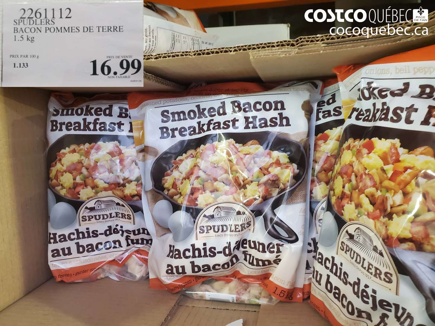 2261112 SPUDLERS BACON POMMES DE TERRE 1.5 KG $16.99
