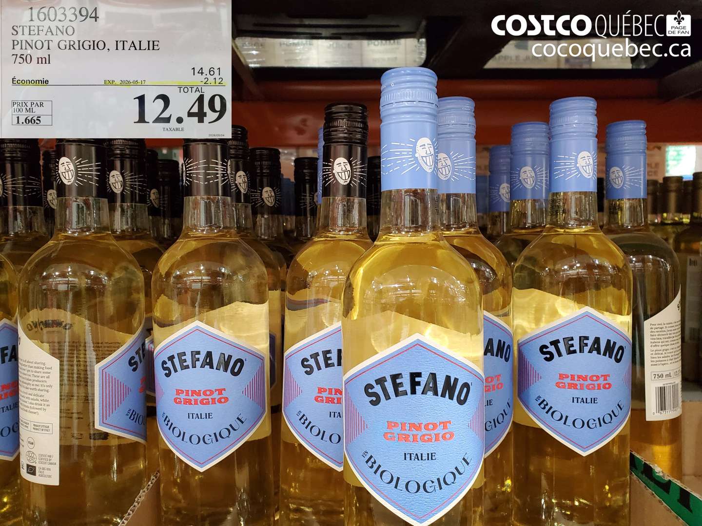 1603394 STEFANO PINOT GRIGIO, ITALIE ($2.12 INSTANT SAVINGS EXPIRES ON 2026-05-17) $12.49