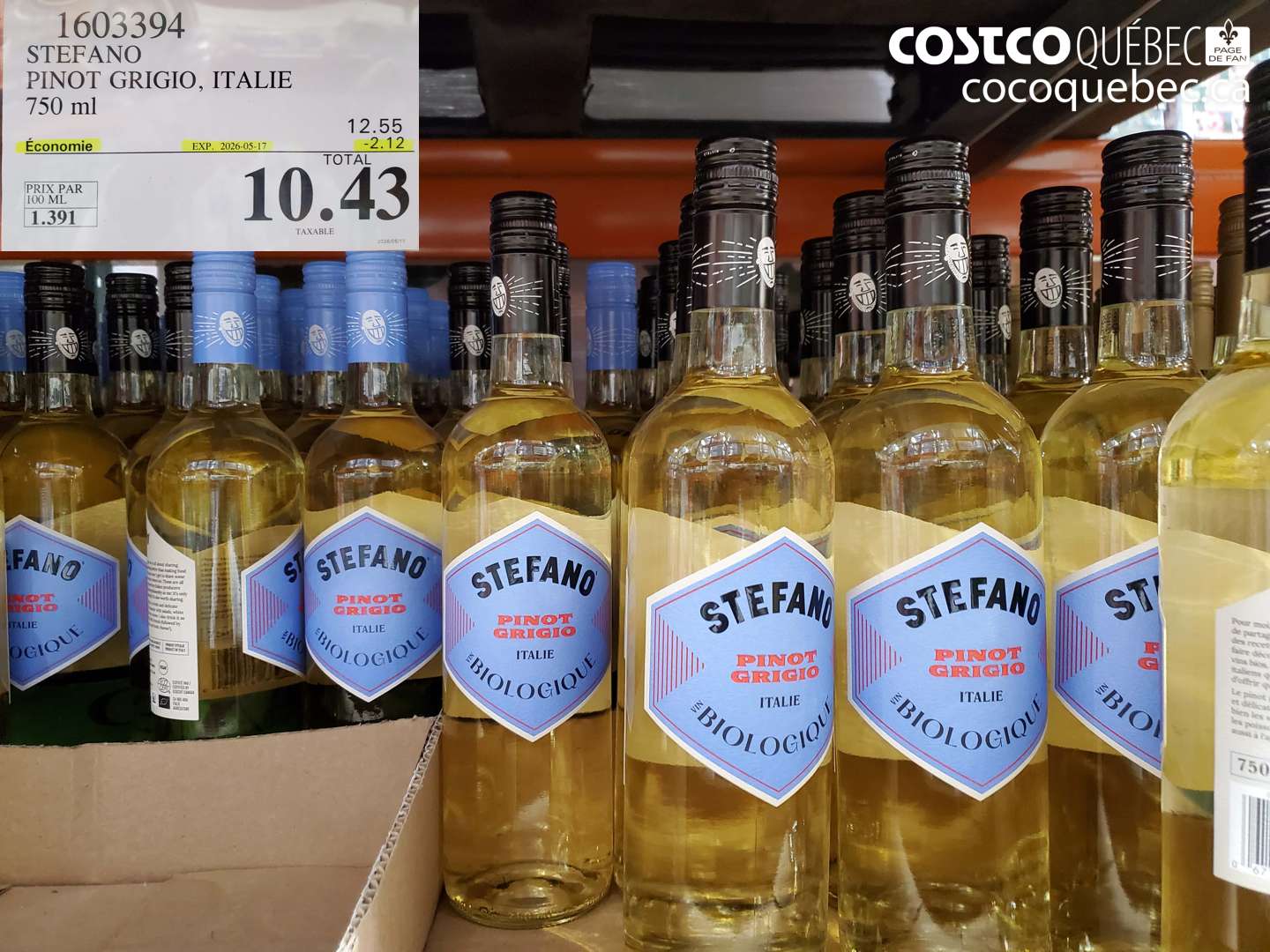 1603394 STEFANO PINOT GRIGIO, ITALIE 750 ML ($2.12 INSTANT SAVINGS EXPIRES ON 2026-05-17) $10.43