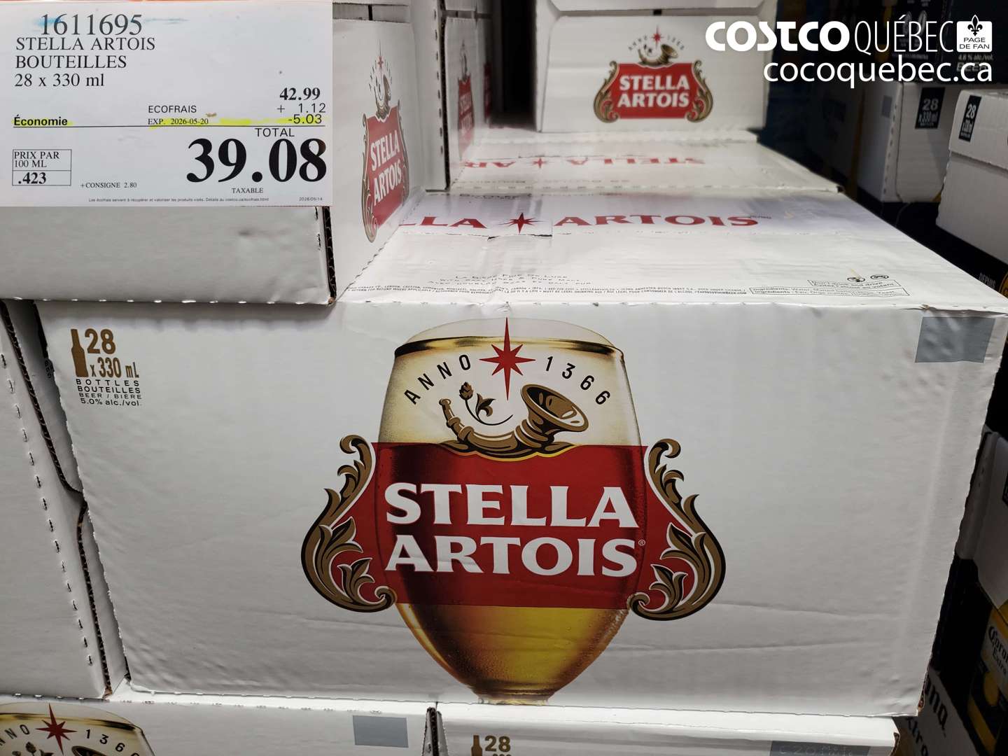 1611695 STELLA ARTOIS BOUTEILLES 28 X 330 ML ($5.03 INSTANT SAVINGS EXPIRES ON 2026-05-20) $39.08