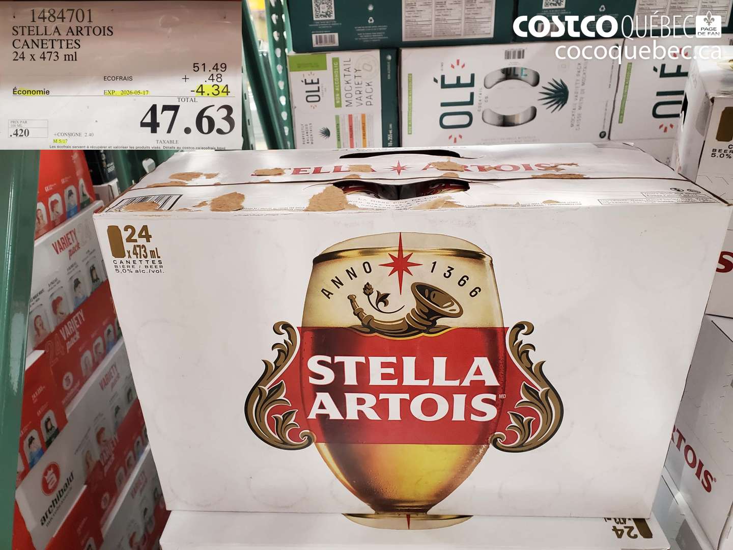 1484701 STELLA ARTOIS CANETTES ($4.34 INSTANT SAVINGS EXPIRES ON 2026-05-17) $47.63
