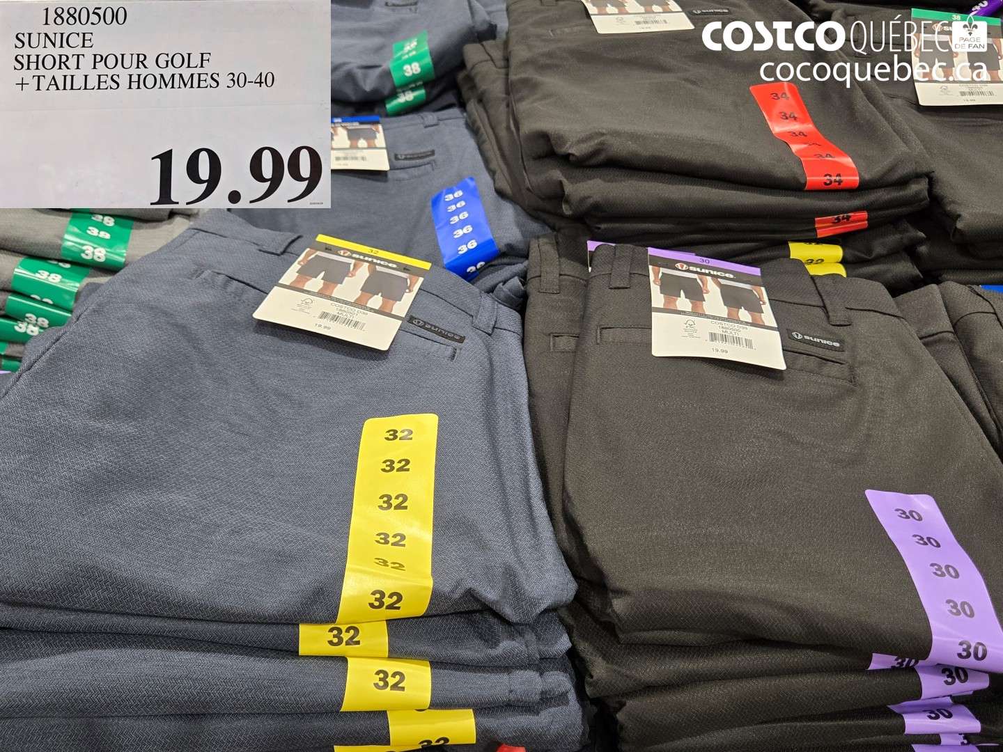1880500 SUNICE SHORT POUR GOLF + TAILLES HOMMES 30-40 $19.99