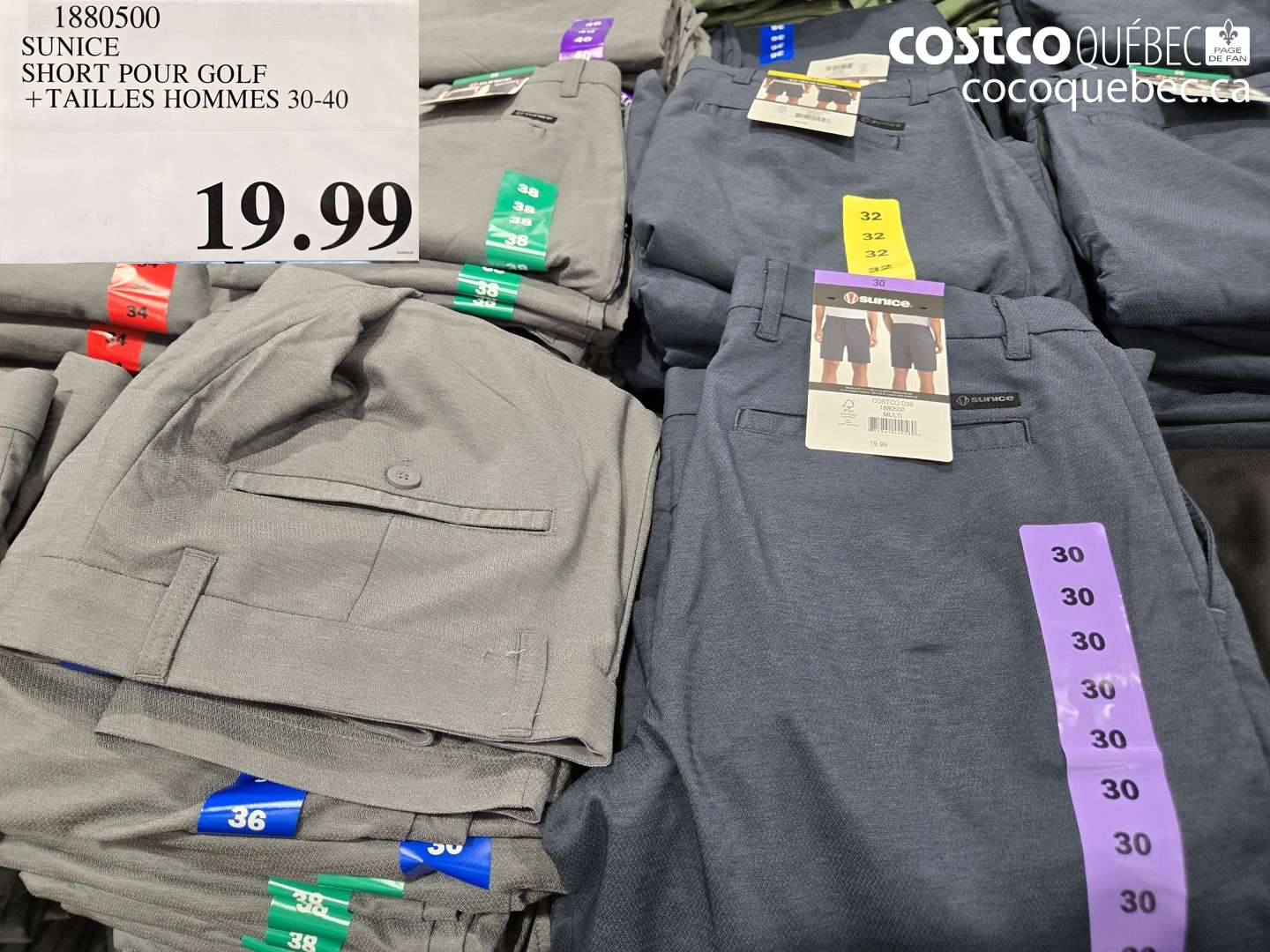 1880500 SUNICE SHORT POUR GOLF + TAILLES HOMMES 30-40 $19.99
