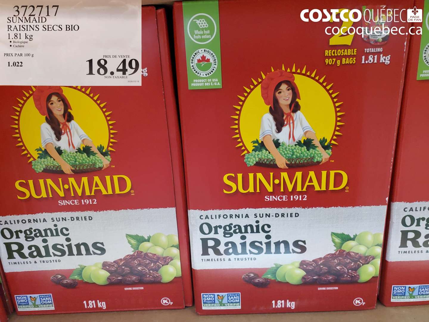 372717 SUNMAID RAISINS SECS BIO 1.81 KG $18.49