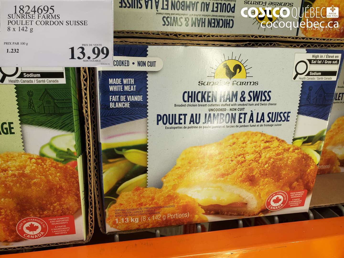 1824695 SUNRISE FARMS POULET CORDON SUISSE 8 X 142 G $13.99