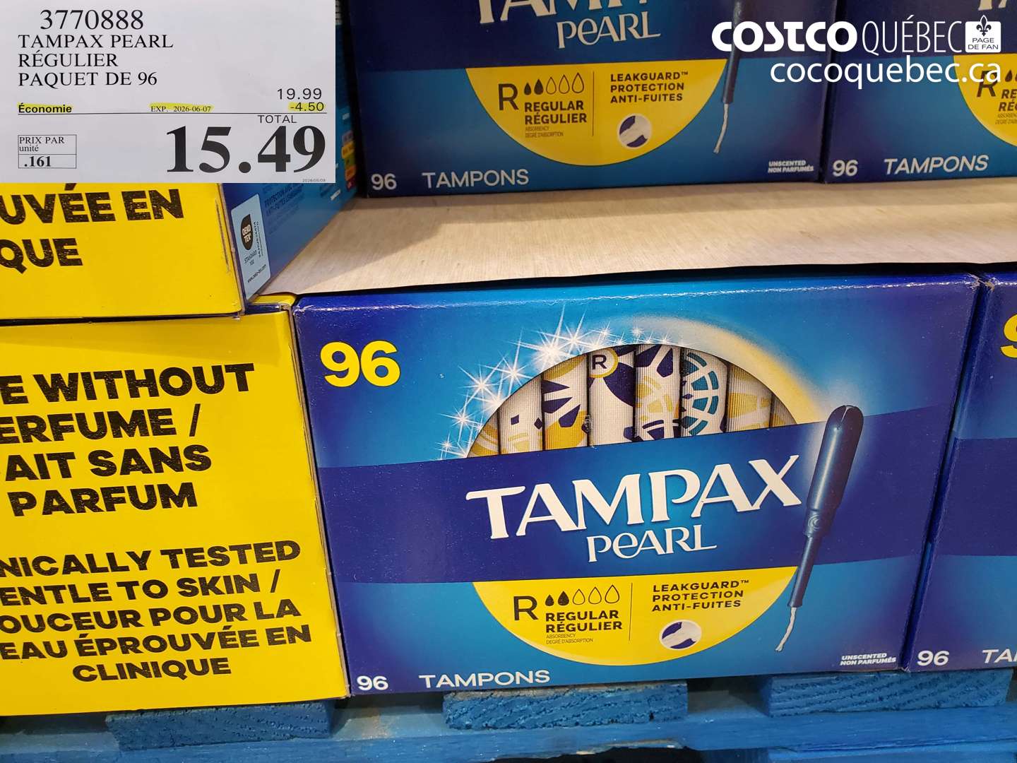 3770888 TAMPAX PEARL RÉGULIER PAQUET DE 96 ($4.50 INSTANT SAVINGS EXPIRES ON 2026-06-07) $15.49