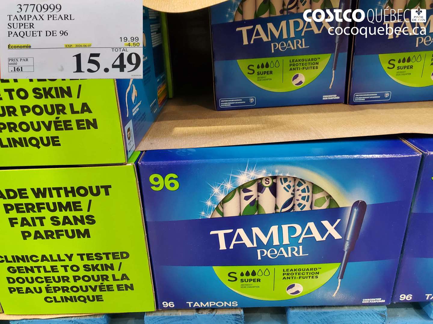 3770999 TAMPAX PEARL SUPER PAQUET DE 96 ($4.50 INSTANT SAVINGS EXPIRES ON 2026-06-07) $15.49