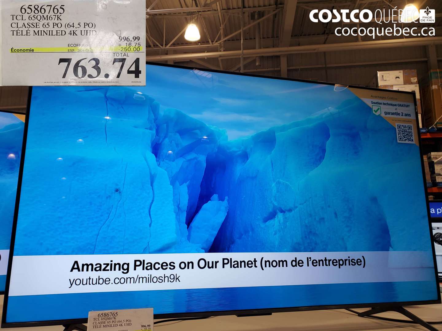6586765 TCL 65QM67K CLASSE 65 PO (64.5 PO) TÉLÉ MINI LED 4K UHD ($250.00 INSTANT SAVINGS EXPIRES ON 2026-05-17) $763.74