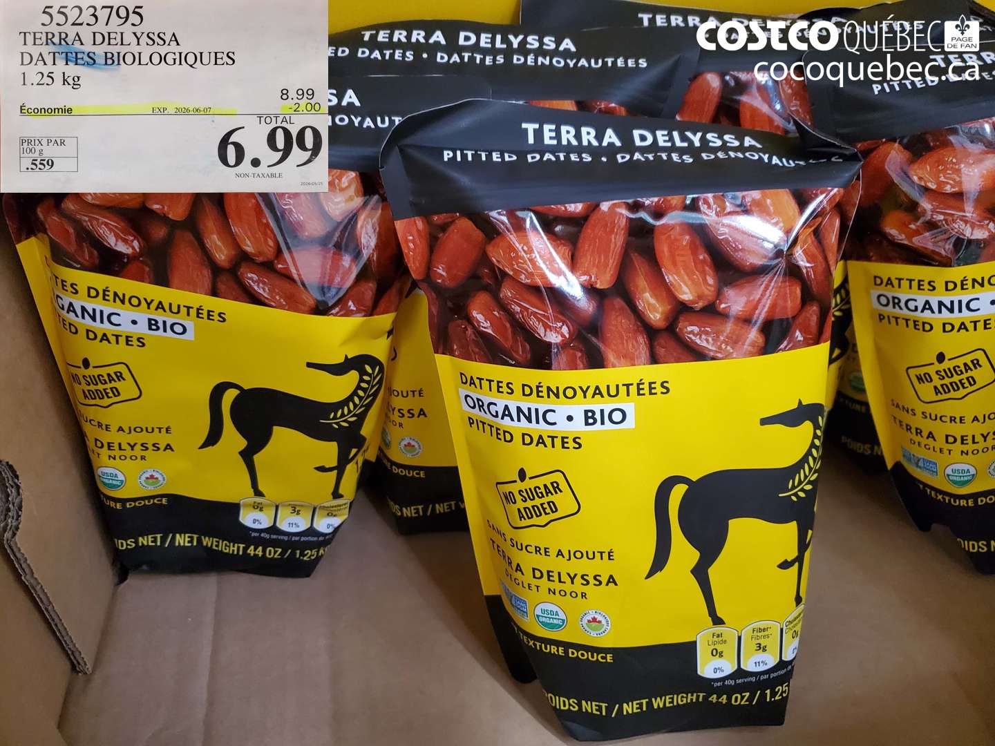 5523795 TERRA DELYSSA DATTES BIOLOGIQUES 1.25 KG ($2.00 INSTANT SAVINGS EXPIRES ON 2026-06-07) $6.99