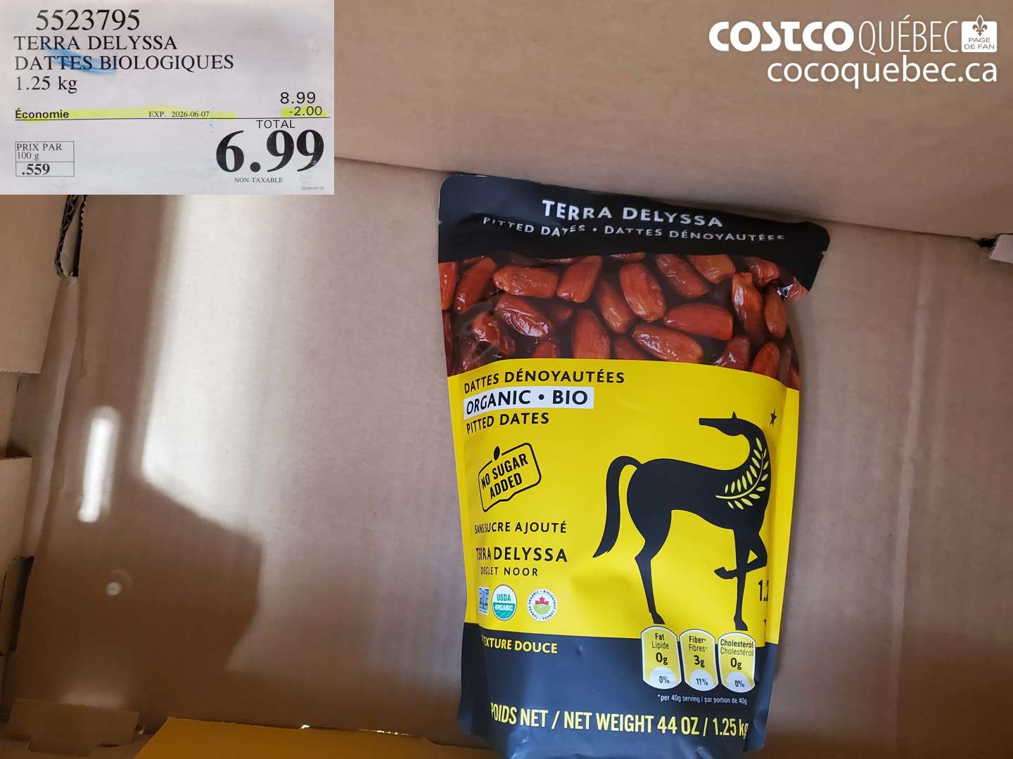 5523795 TERRA DELYSSA DATTES BIOLOGIQUES 1.25 KG ($2.00 INSTANT SAVINGS EXPIRES ON 2026-06-07) $6.99