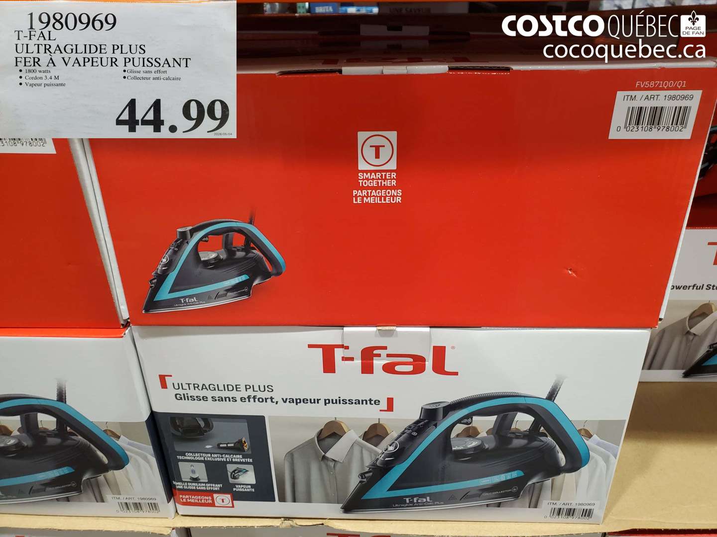 1980969 T-FAL ULTRAGLIDE PLUS FER À VAPEUR PUISSANT $44.99