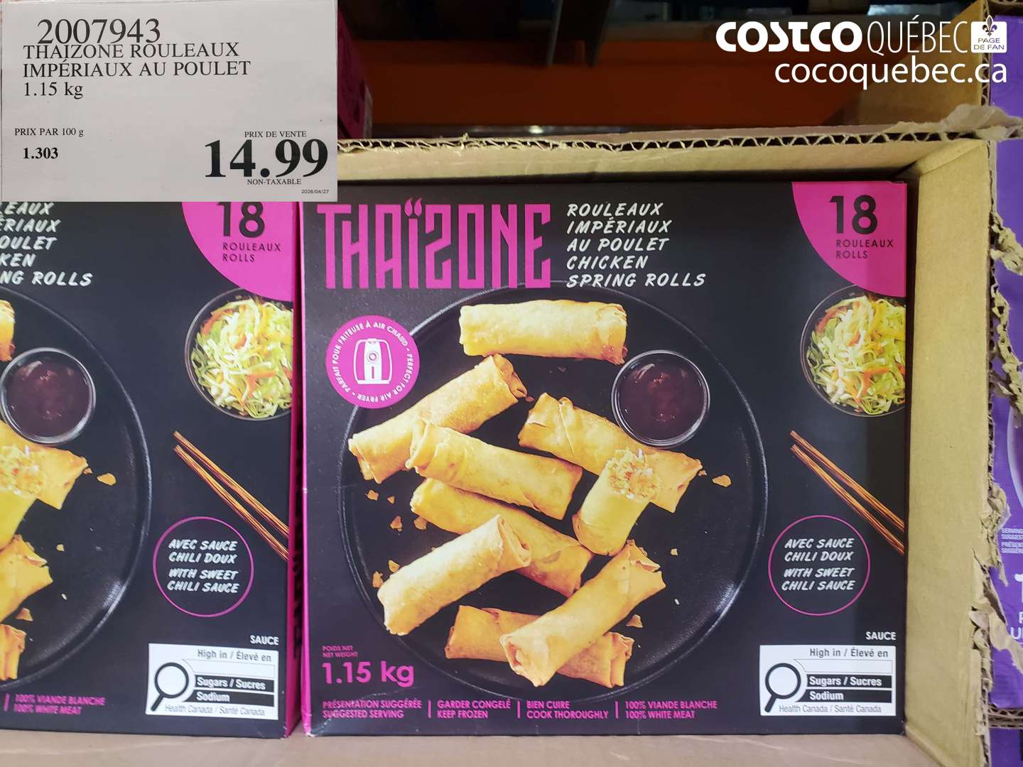 2007943 THAIZONE ROULEAUX IMPÉRIAUX AU POULET 1.15 KG $14.99