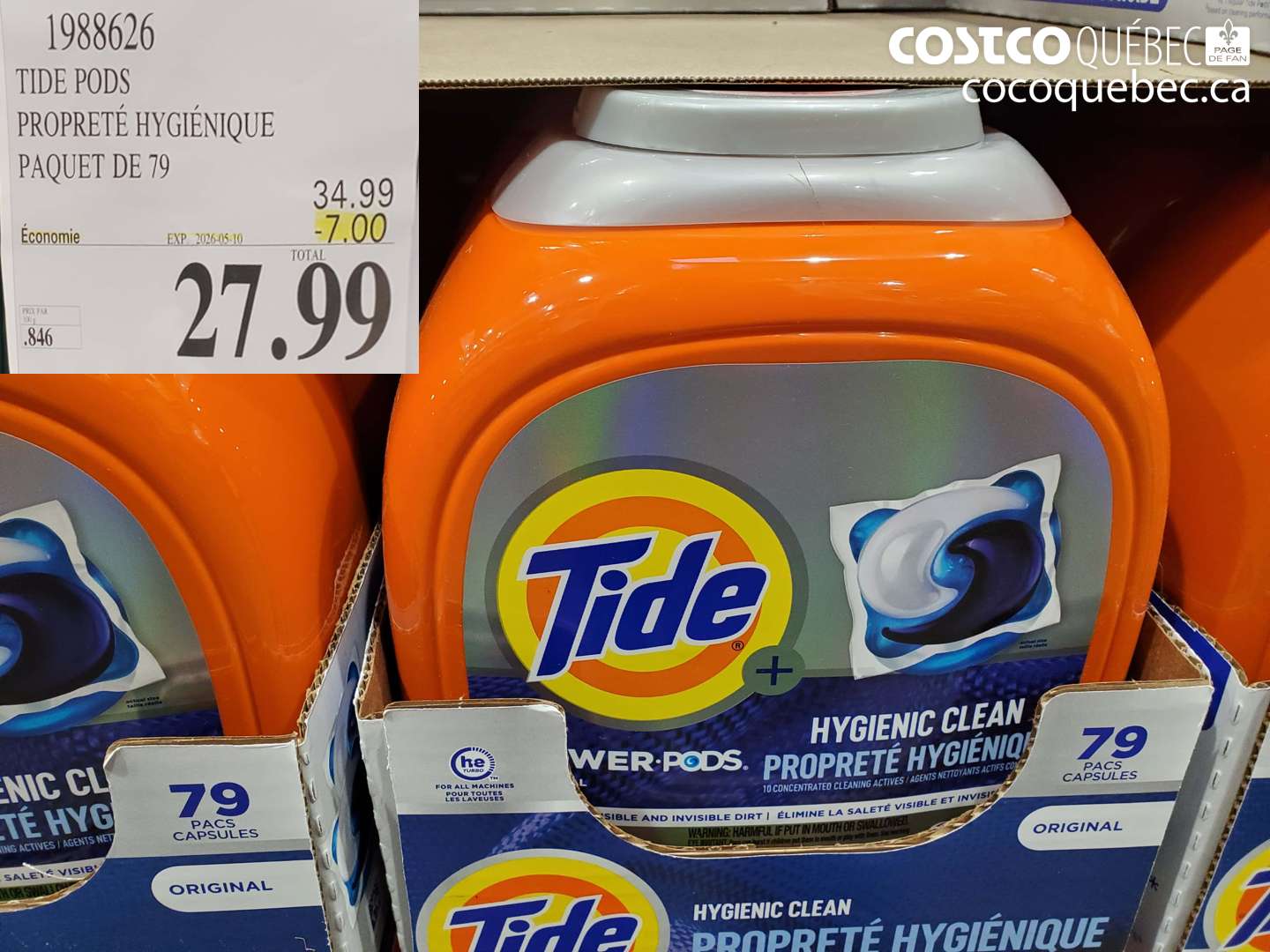 1988626 TIDE PODS PROPRETÉ HYGIÉNIQUE PAQUET DE 79 ($7.00 INSTANT SAVINGS EXPIRES ON 2026-05-10) $27.99