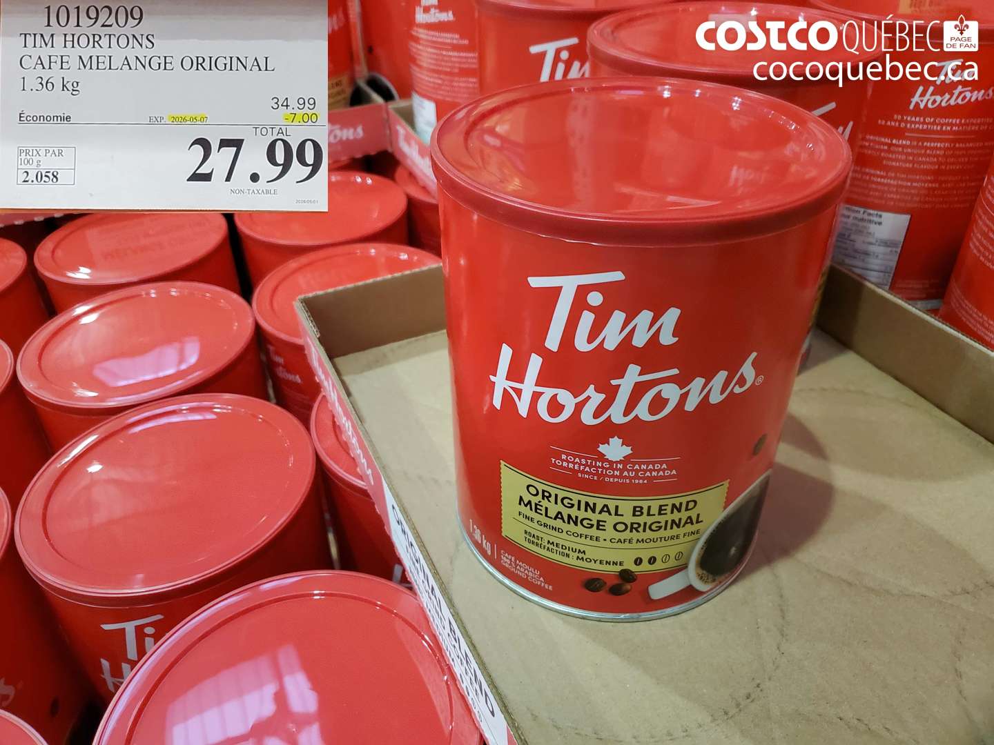 1019209 TIM HORTONS CAFE MELANGE ORIGINAL 1.36 KG ($7.00 INSTANT SAVINGS EXPIRES ON 2026-05-07) $27.99