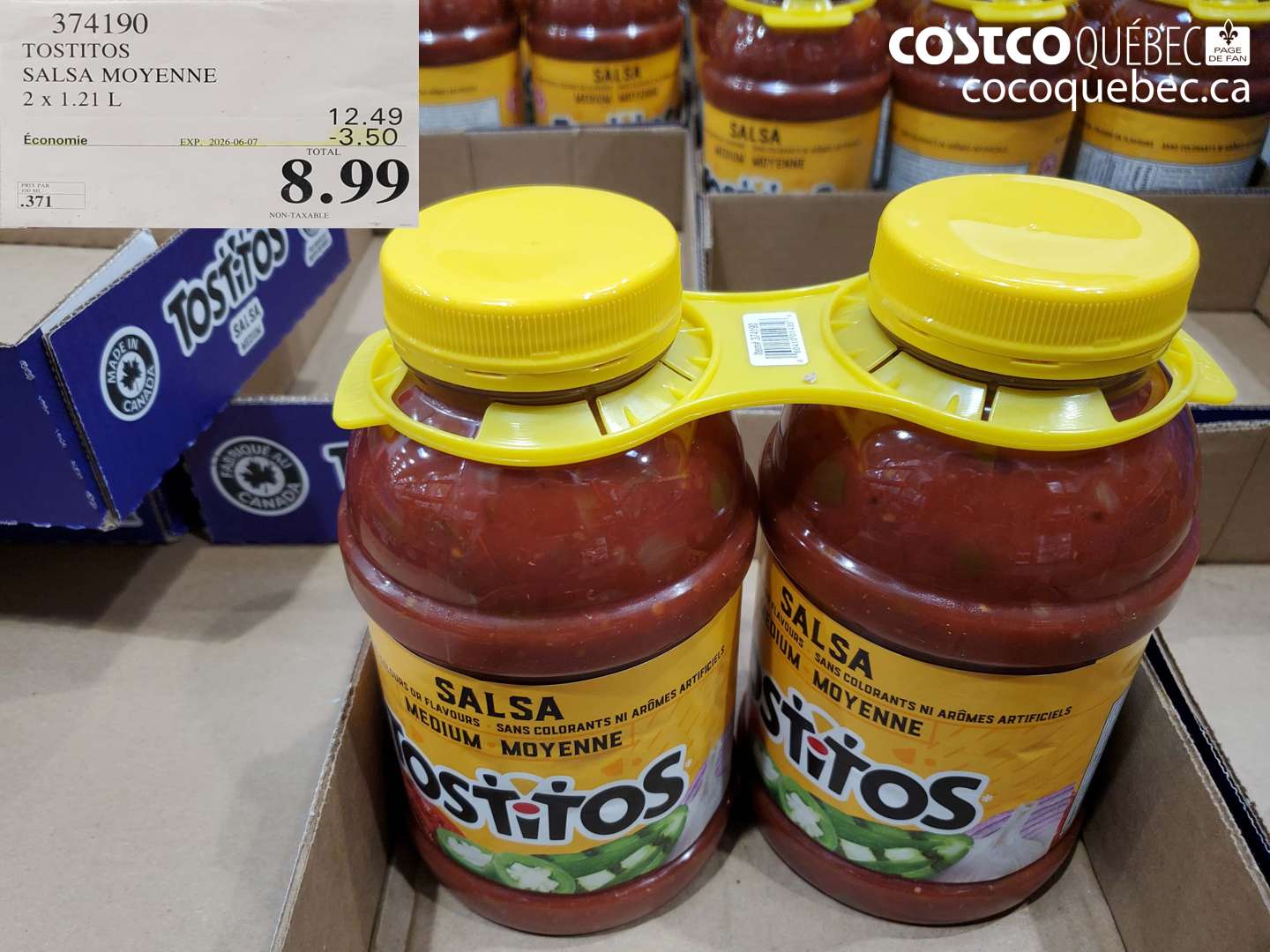 374190 TOSTITOS SALSA MOYENNE 2 X 1.21 L ($3.50 INSTANT SAVINGS EXPIRES ON 2026-06-07) $8.99