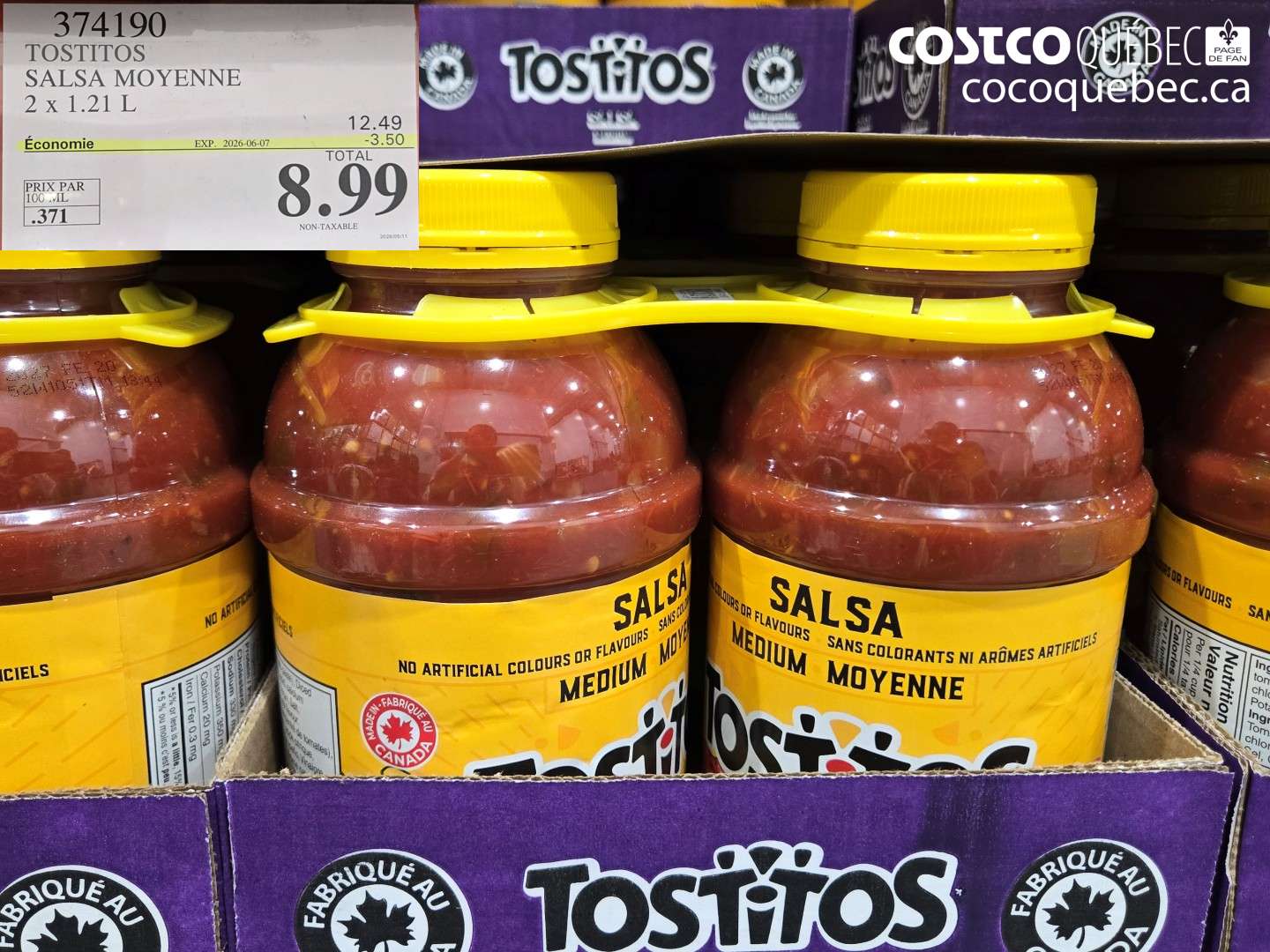 374190 TOSTITOS SALSA MOYENNE 2 X 1.21 L ($3.50 INSTANT SAVINGS EXPIRES ON 2026-06-07) $8.99