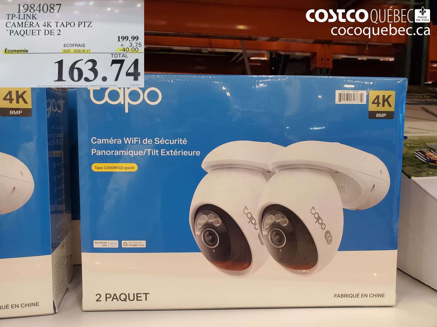 1984087 TP-LINK CAMÉRA 4K TAPO PTZ PAQUET DE 2 ($40.00 INSTANT SAVINGS EXPIRES ON 2026-05-17) $163.74