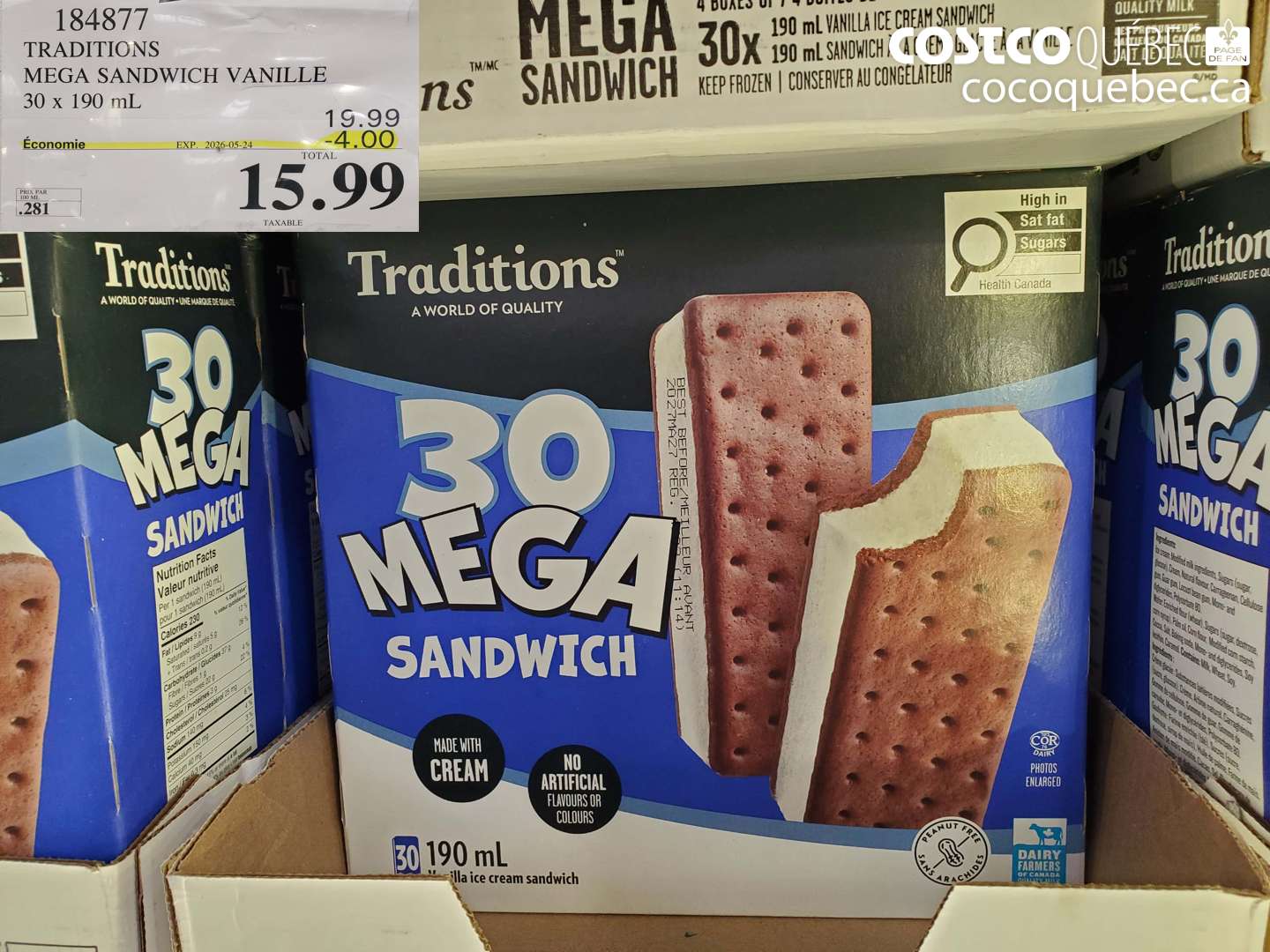 184877 TRADITIONS MEGA SANDWICH VANILLE 30 X 190 ML ($4.00 INSTANT SAVINGS EXPIRES ON 2026-05-24) $15.99