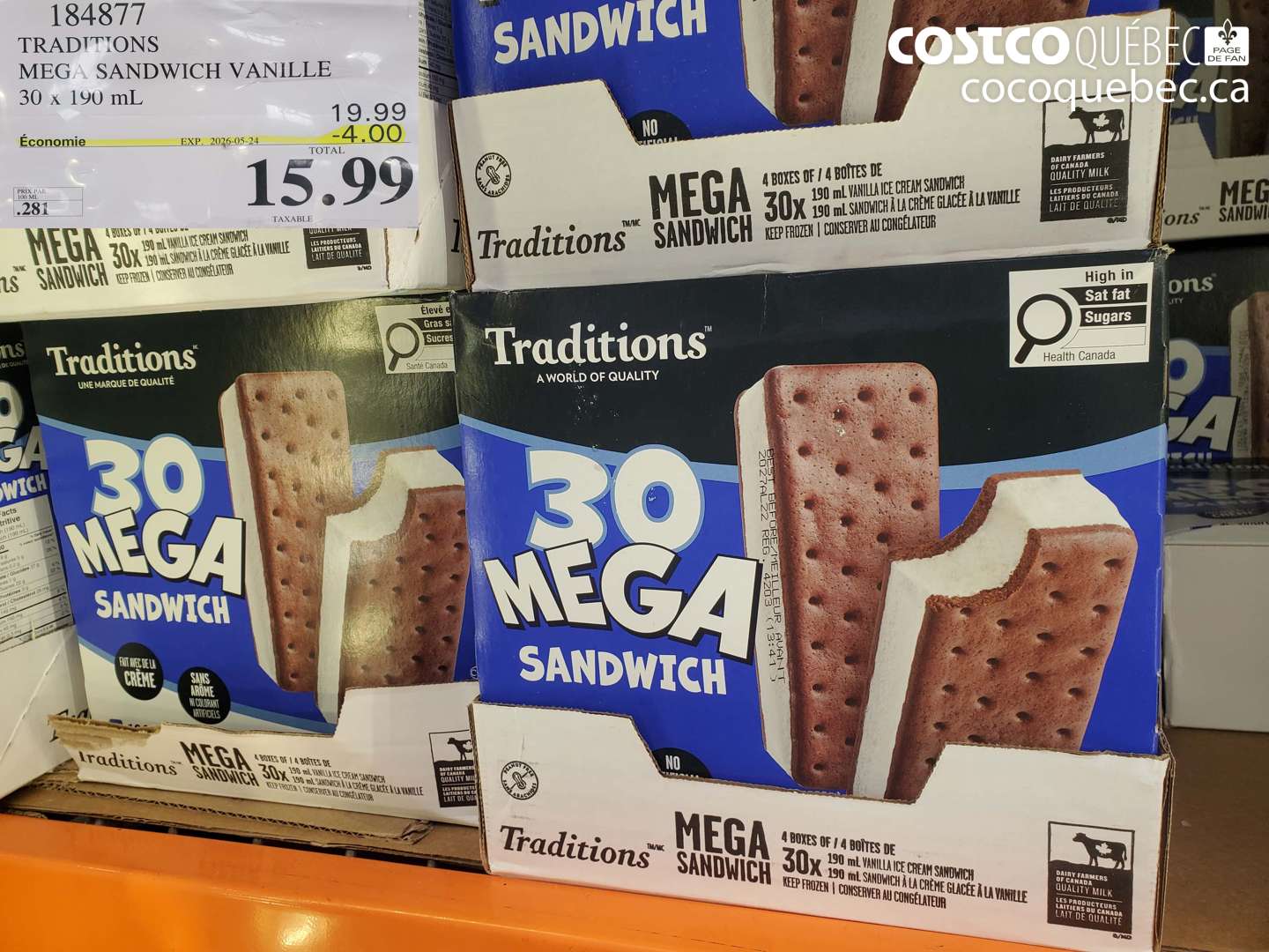 184877 TRADITIONS MEGA SANDWICH VANILLE 30 X 190 ML ($4.00 INSTANT SAVINGS EXPIRES ON 2026-05-24) $15.99