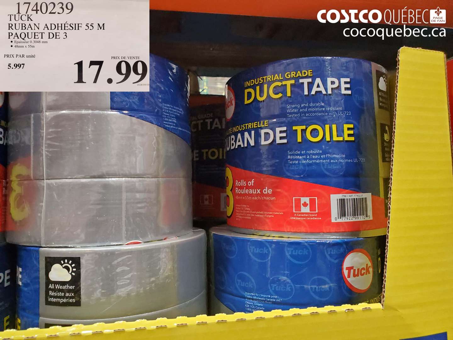 1740239 TUCK RUBAN ADHÉSIF 55 M PAQUET DE 3 $17.99
