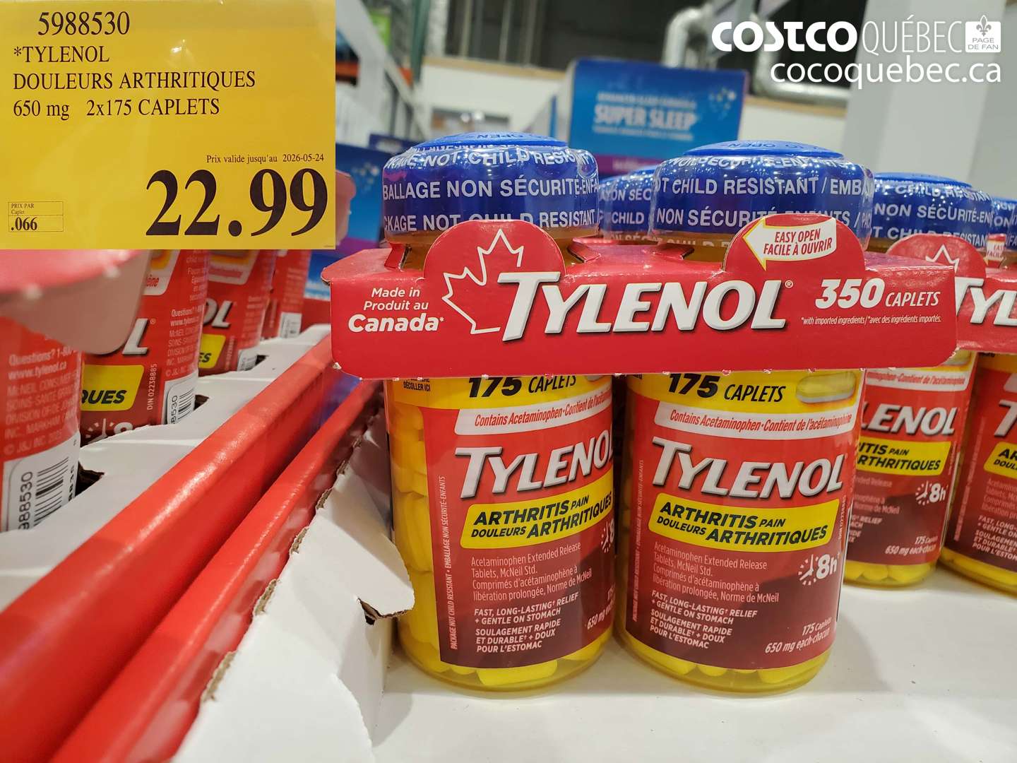 5988530 TYLENOL DOULEURS ARTHRITIQUES 650 MG 2X175 CAPLETS (EXPIRES ON 2026-05-24) $22.99