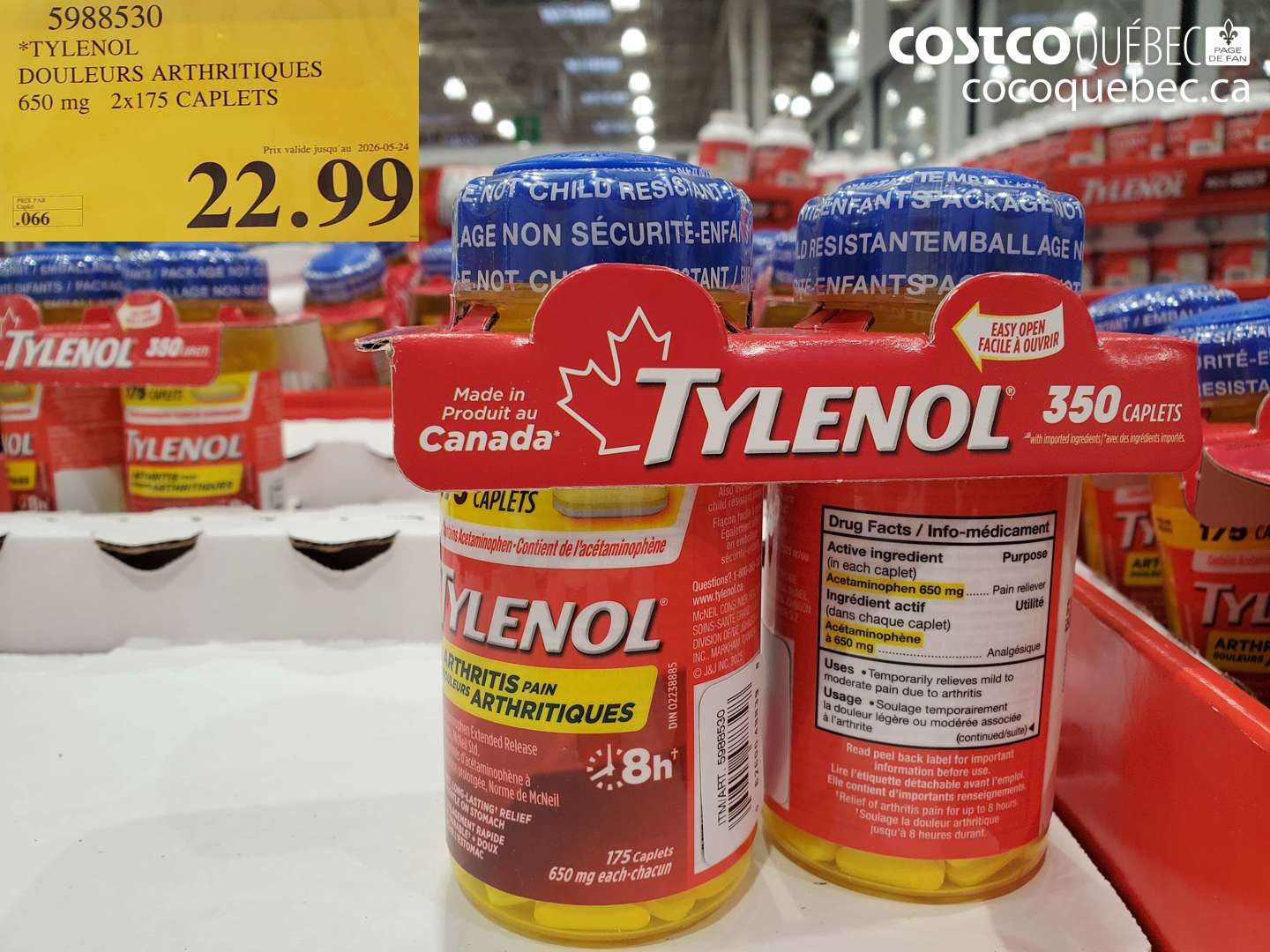 5988530 TYLENOL DOULEURS ARTHRITIQUES 650 MG 2X175 CAPLETS (EXPIRES ON 2026-05-24) $22.99