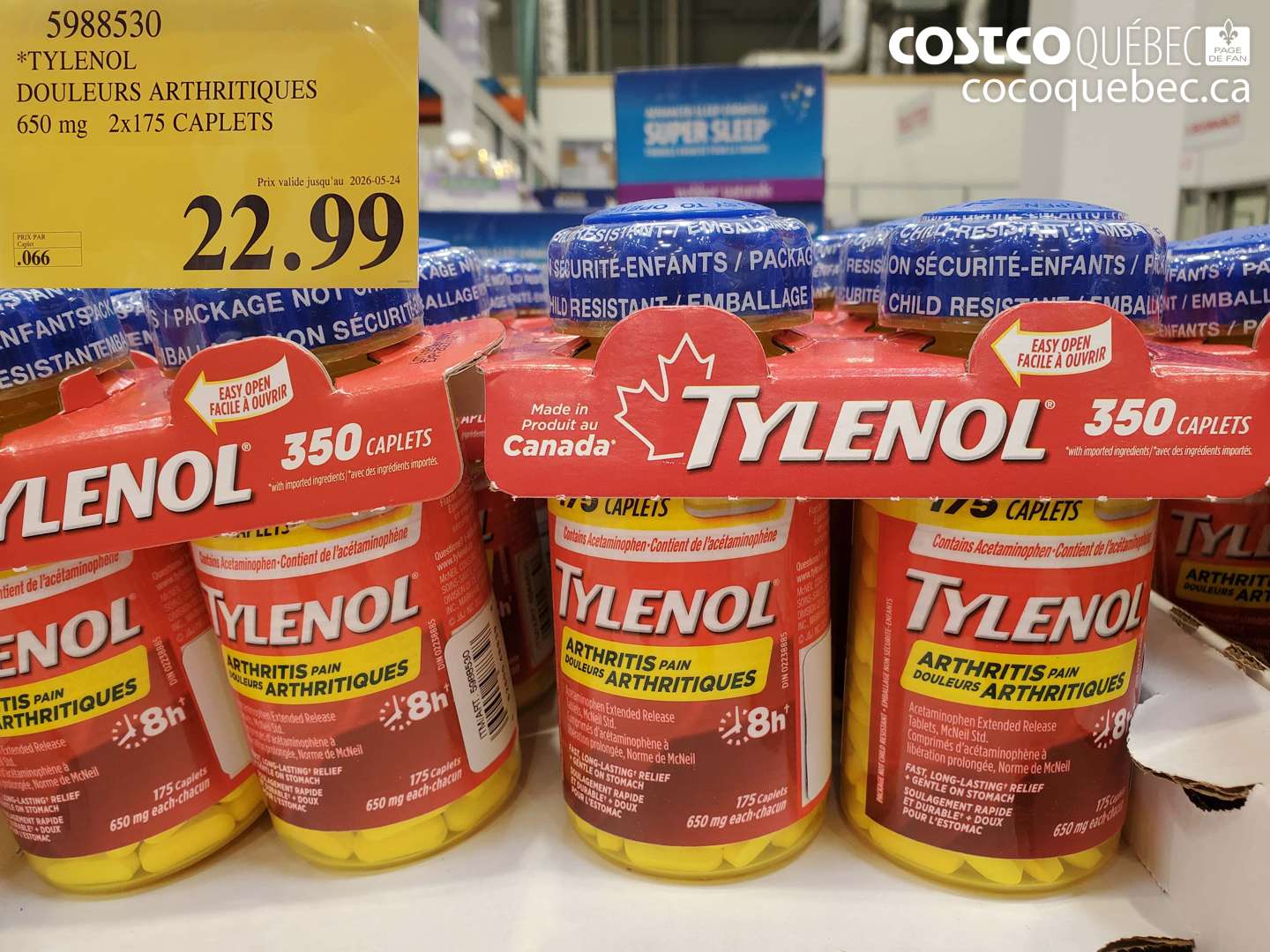 5988530 TYLENOL DOULEURS ARTHRITIQUES 650 MG 2X175 CAPLETS (EXPIRES ON 2026-05-24) $22.99