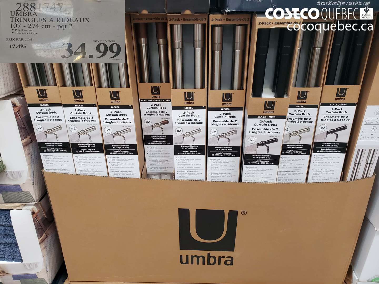 2881747 UMBRA TRINGLES À RIDEAUX 107 - 274 CM - PQT 2 $34.99
