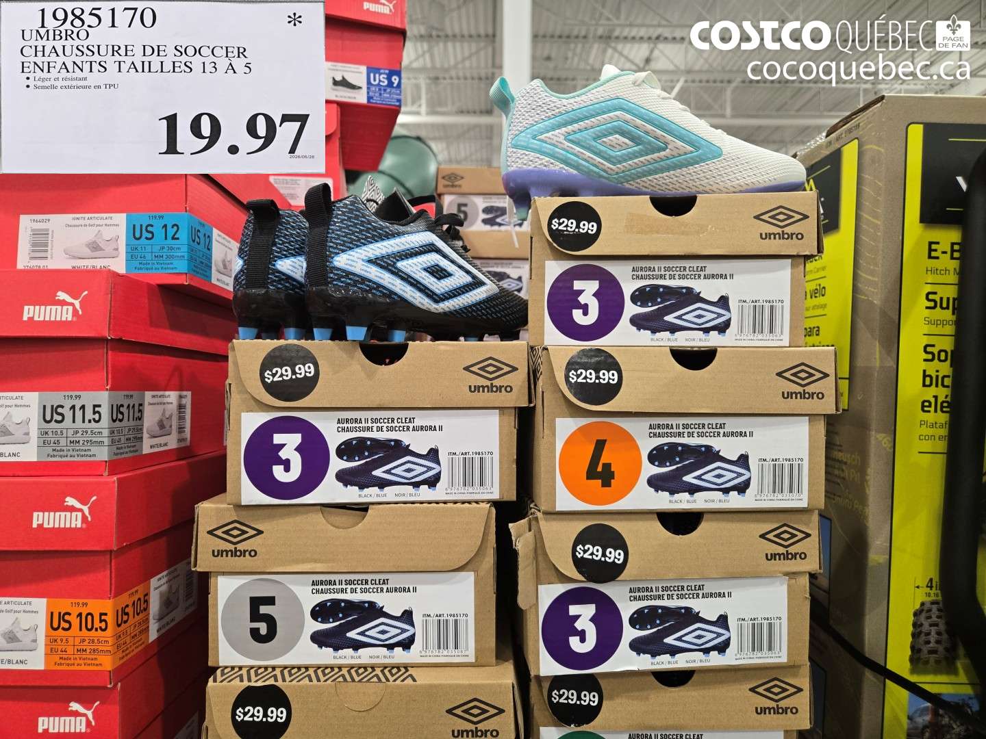 1985170 UMBRO CHAUSSURE DE SOCCER ENFANTS TAILLES 13 À 5 $19.97