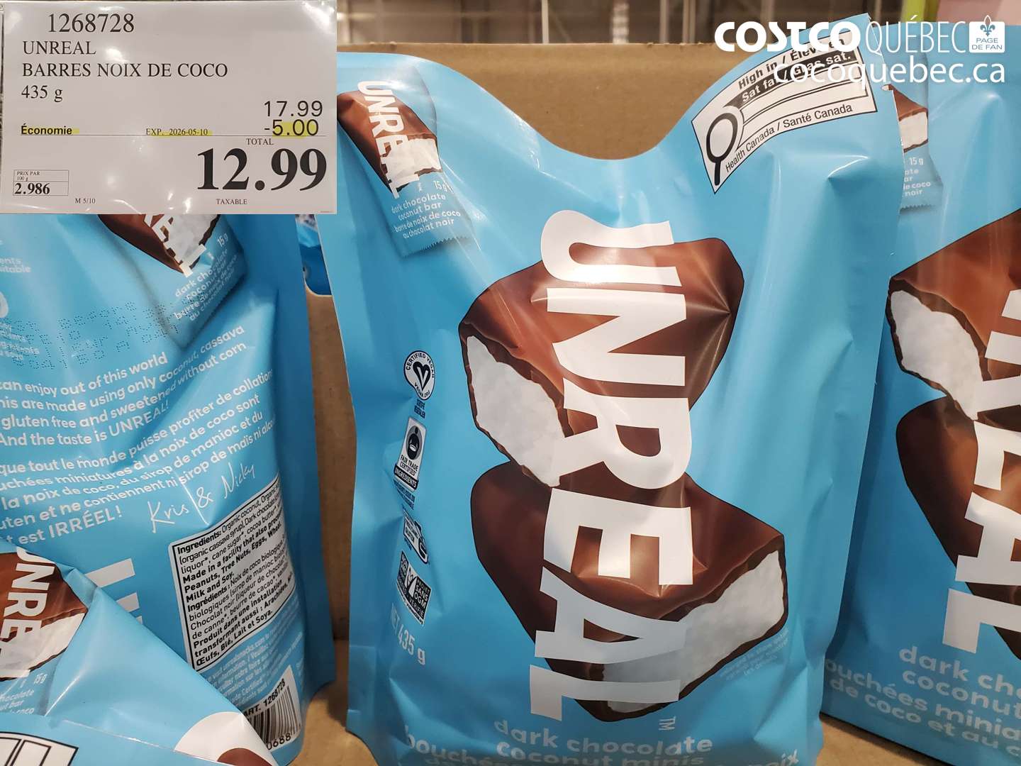 1268728 UNREAL BARRES NOIX DE COCO 435 G ($5.00 INSTANT SAVINGS EXPIRES ON 2026-05-10) $12.99