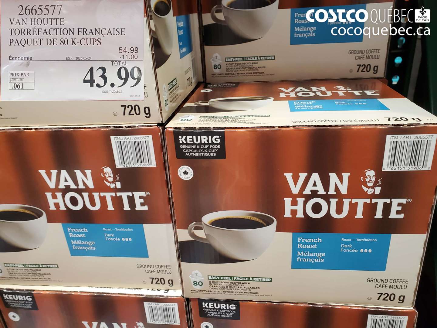2665577 VAN HOUTTE TORRÉFACTION FRANÇAISE PAQUET DE 80 K-CUPS ($11.00 INSTANT SAVINGS EXPIRES ON 2026-05-24) $43.99