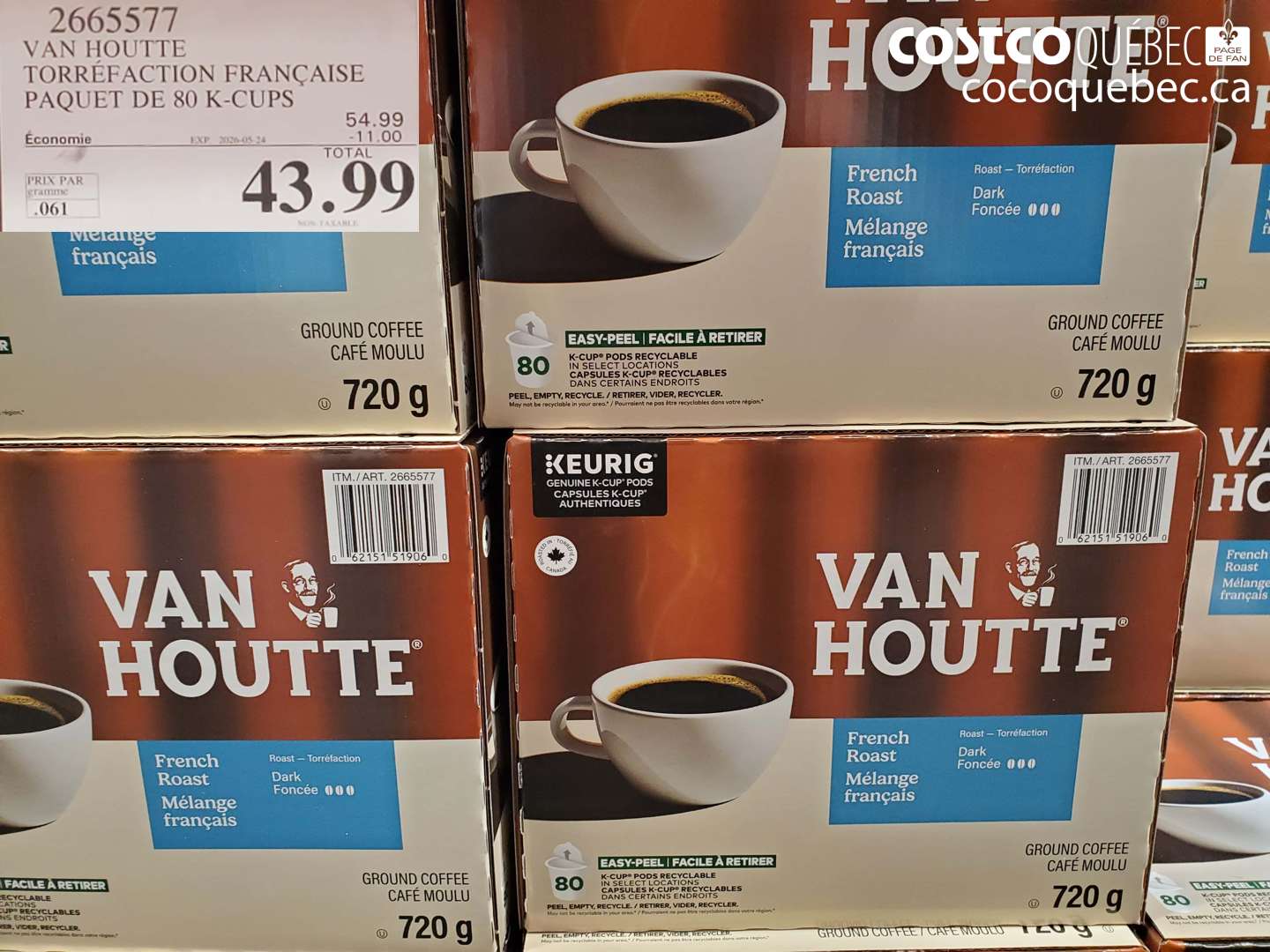 2665577 VAN HOUTTE TORRÉFACTION FRANÇAISE PAQUET DE 80 K-CUPS ($11.00 INSTANT SAVINGS EXPIRES ON 2026-05-24) $43.99