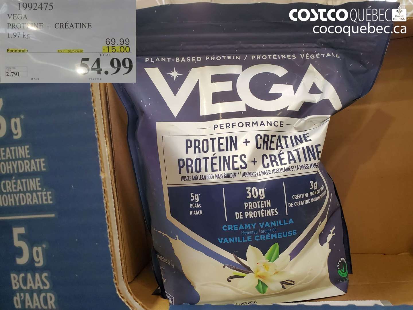 1992475 VEGA PROTÉINE + CRÉATINE 1.97 KG ($15.00 INSTANT SAVINGS EXPIRES ON 2026-06-07) $54.99