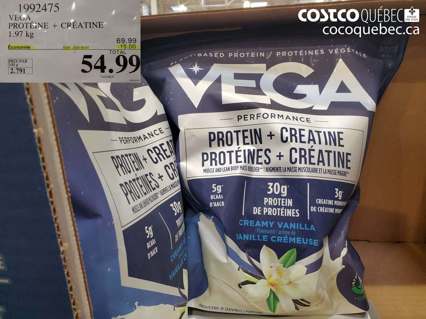 1992475 VEGA PROTÉINE + CRÉATINE 1.97 KG ($15.00 INSTANT SAVINGS EXPIRES ON 2026-06-07) $54.99