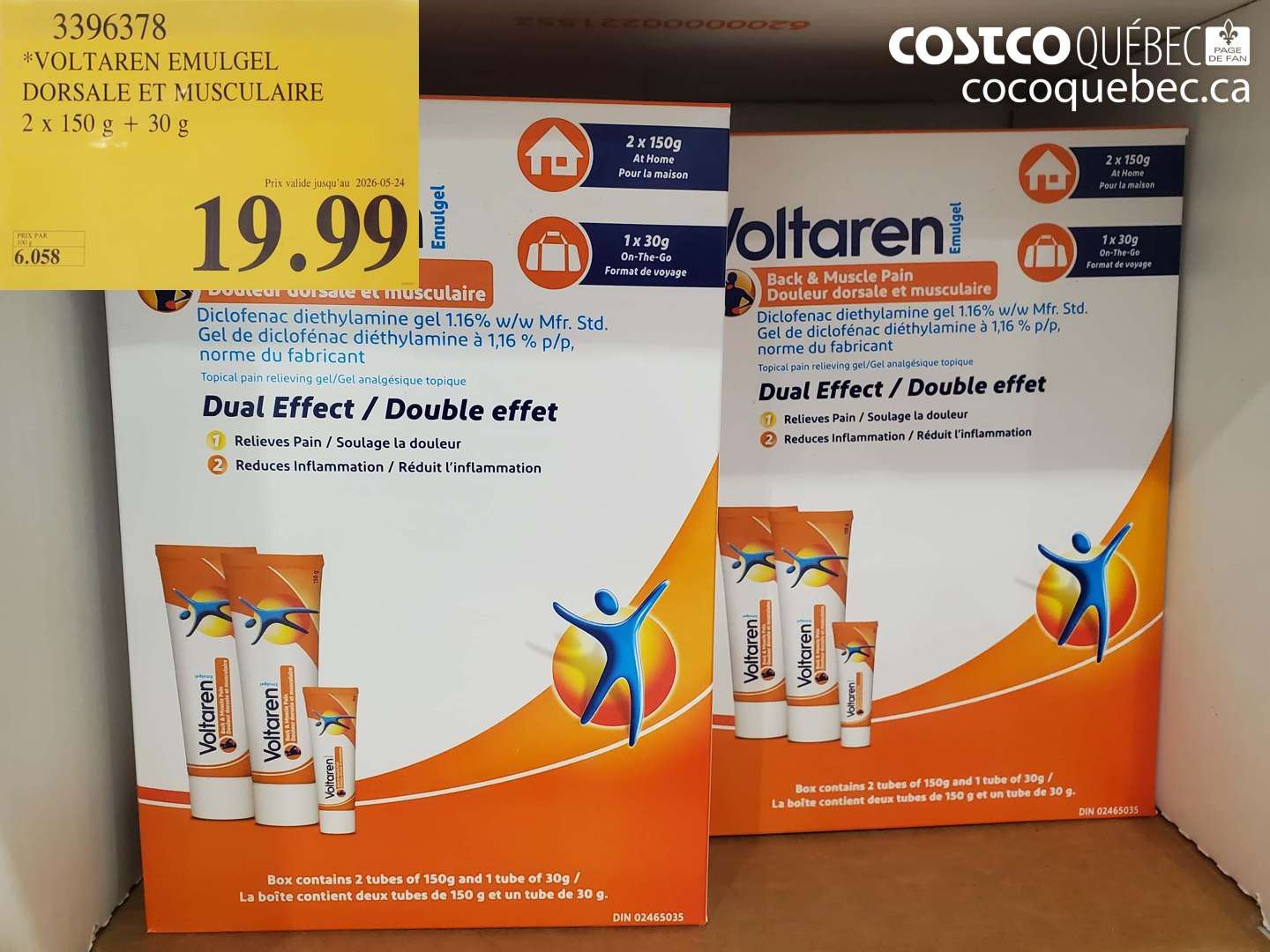 3396378 VOLTAREN EMULGEL DORSALE ET MUSCULAIRE 2 X 150 G + 30 G (EXPIRES ON 2026-05-24) $19.99