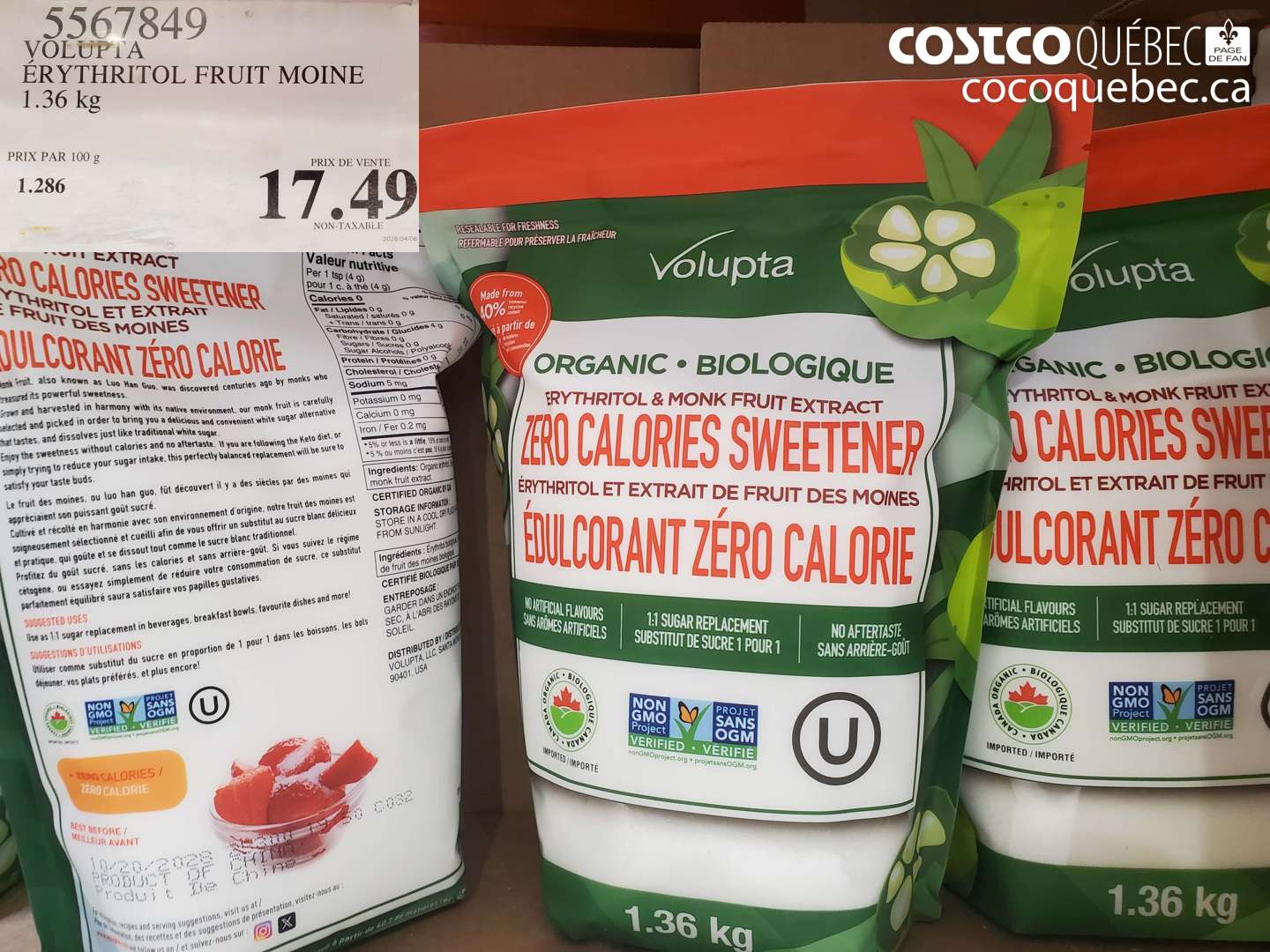 5567849 VOLUPTA ERYTHRITOL FRUIT MOINE 1.36 KG $17.49