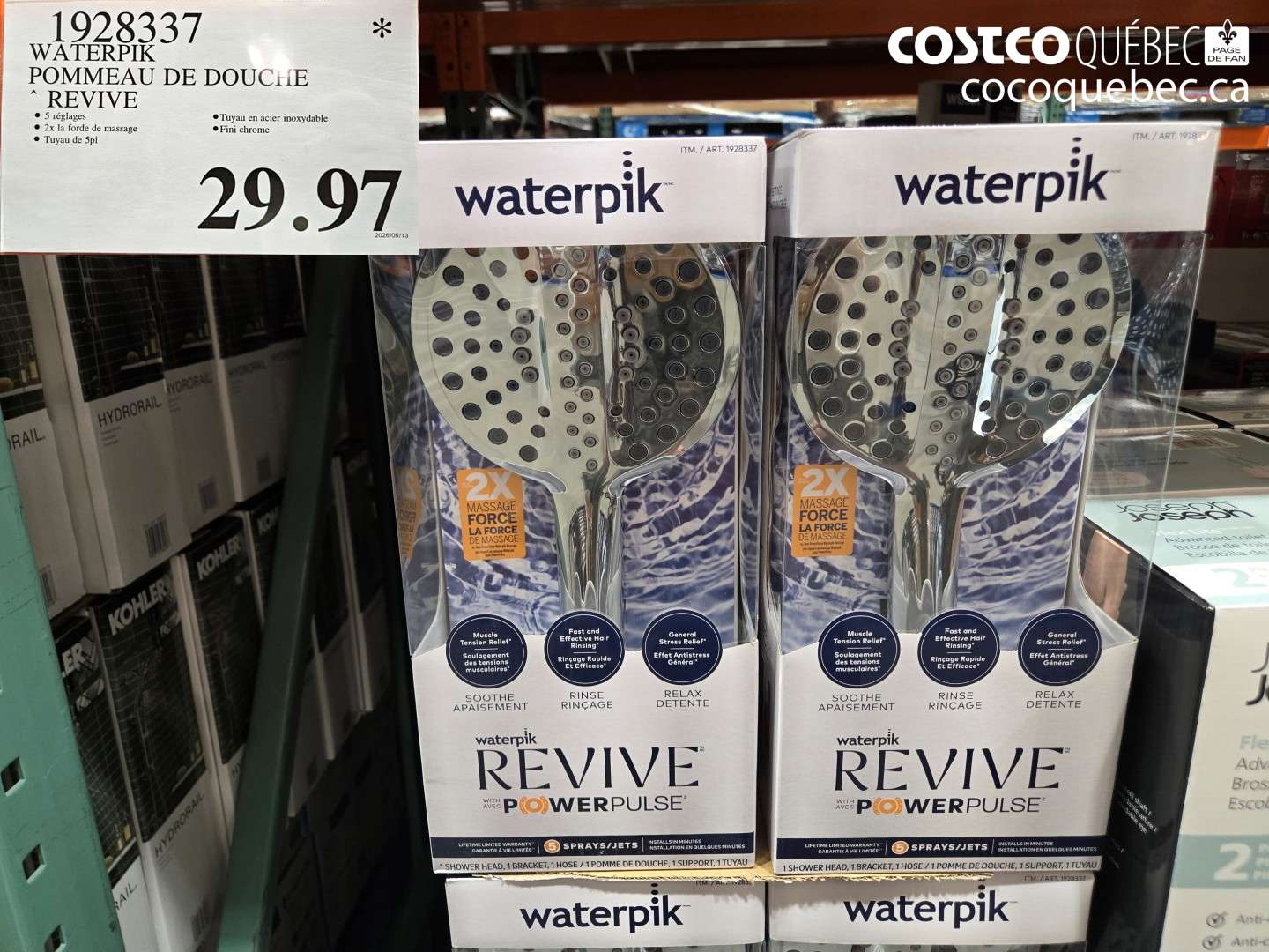1928337 WATERPIK POMMEAU DE DOUCHE REVIVE $29.97