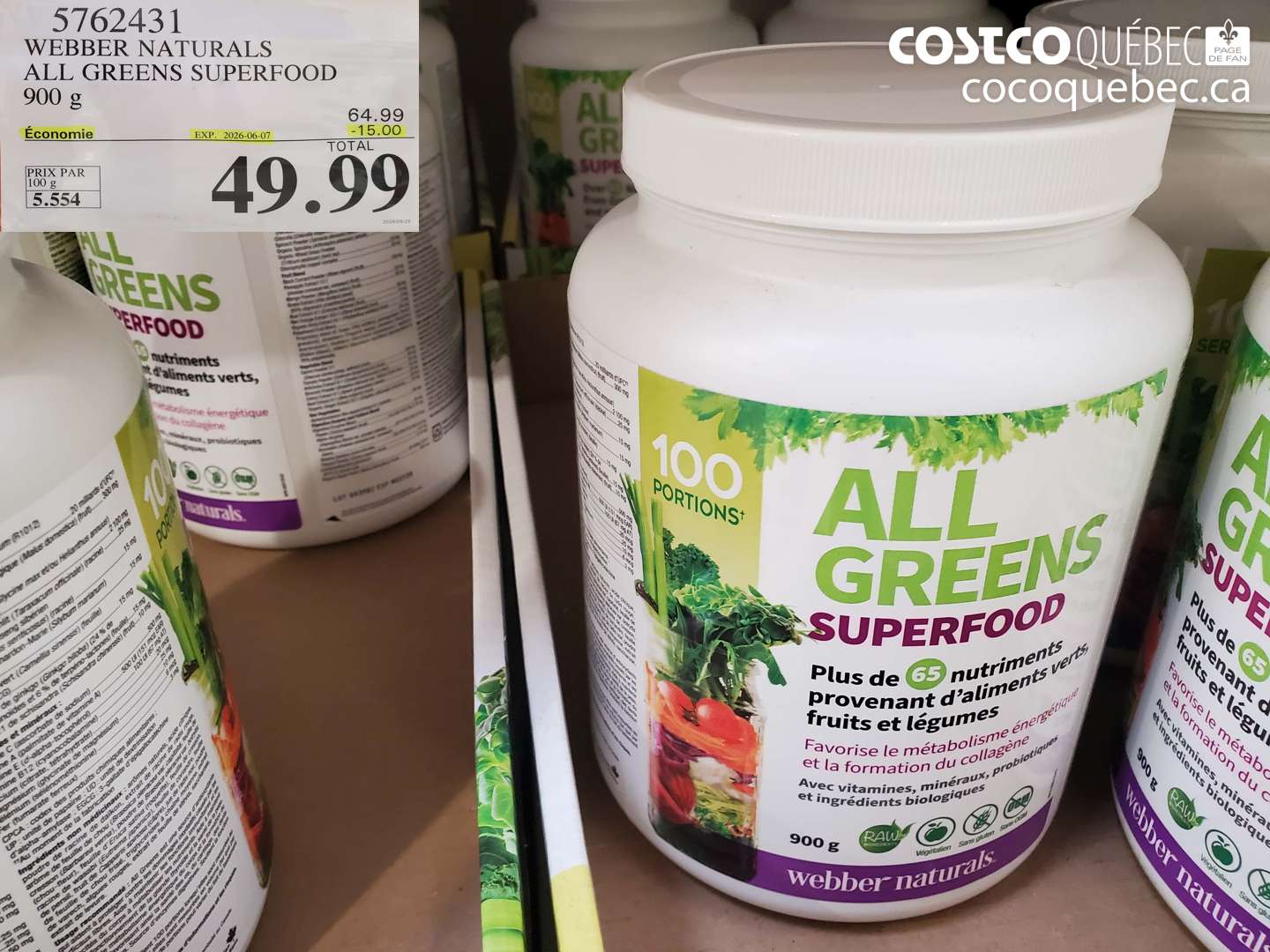5762431 WEBBER NATURALS ALL GREENS SUPERFOOD 900 G ($15.00 INSTANT SAVINGS EXPIRES ON 2026-06-07) $49.99
