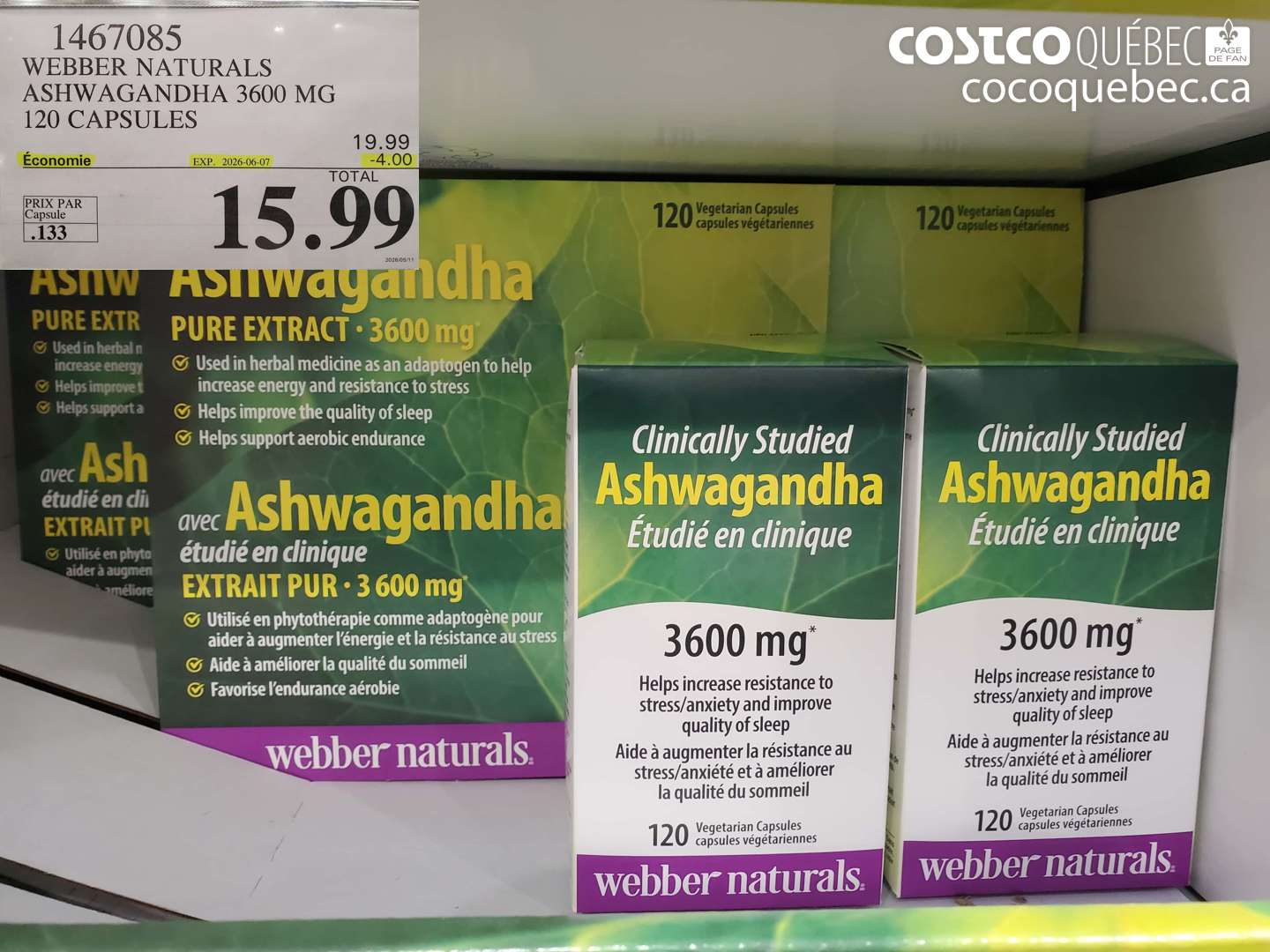 1467085 WEBBER NATURALS ASHWAGANDHA 3600 MG 120 CAPSULES ($4.00 INSTANT SAVINGS EXPIRES ON 2026-06-07) $15.99