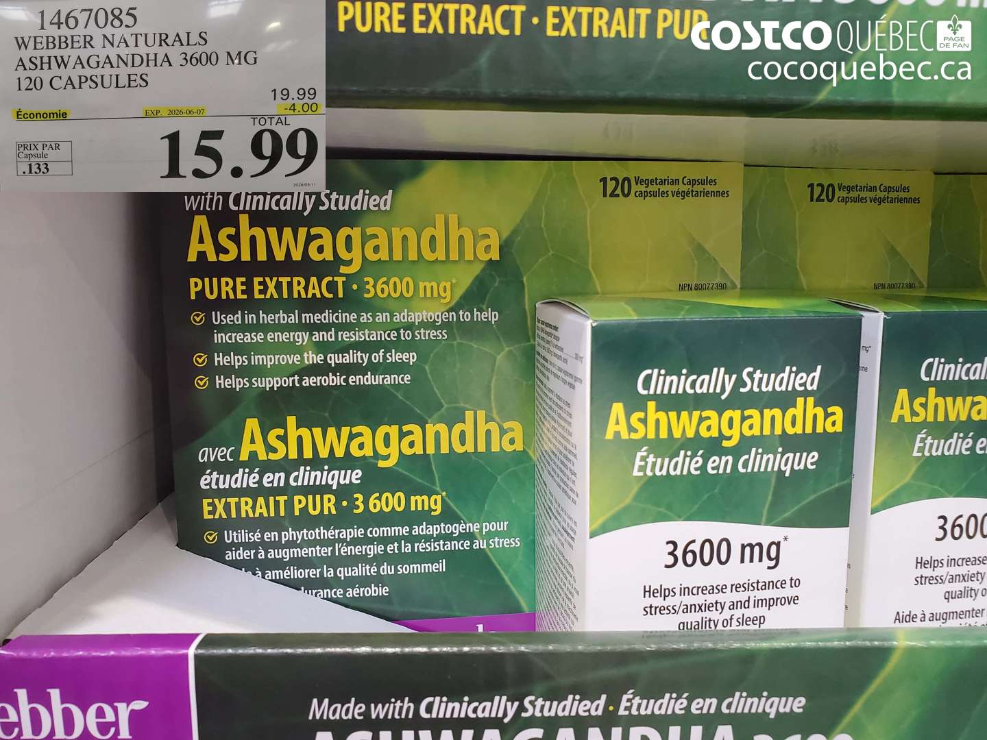 1467085 WEBBER NATURALS ASHWAGANDHA 3600 MG 120 CAPSULES ($4.00 INSTANT SAVINGS EXPIRES ON 2026-06-07) $15.99