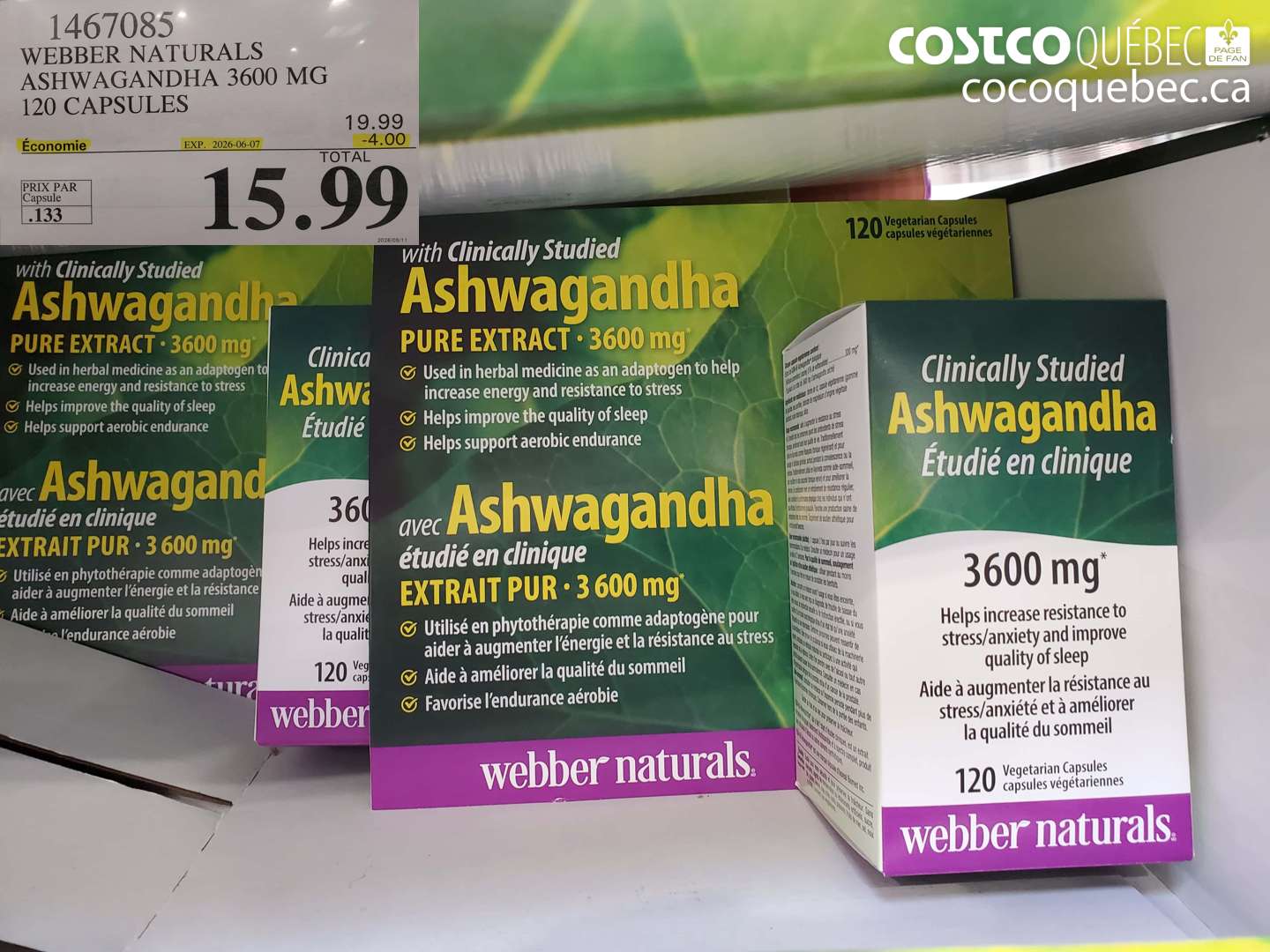 1467085 WEBBER NATURALS ASHWAGANDHA 3600 MG 120 CAPSULES ($4.00 INSTANT SAVINGS EXPIRES ON 2026-06-07) $15.99