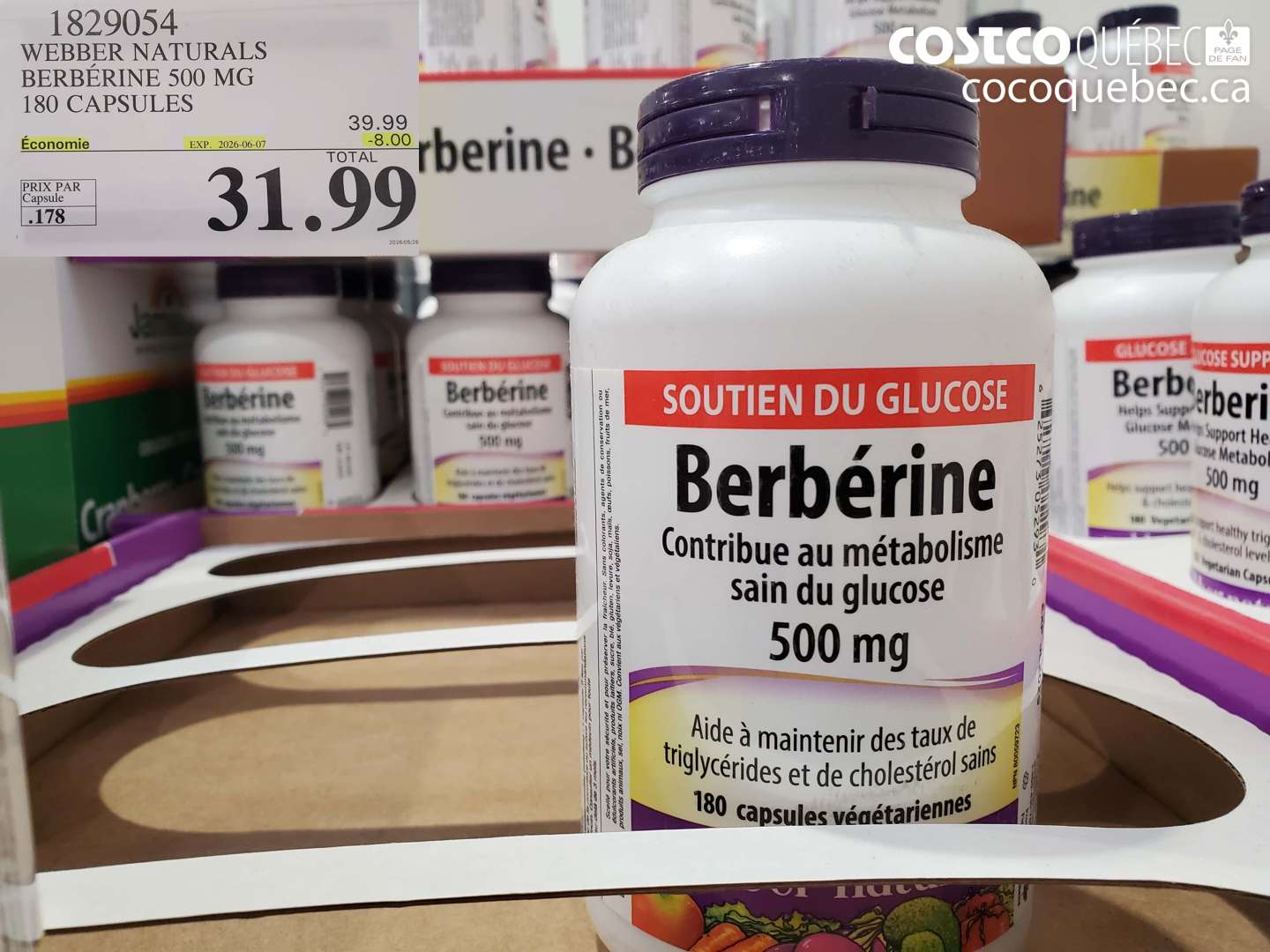 1829054 WEBBER NATURALS BERBÉRINE 500 MG 180 CAPSULES ($8.00 INSTANT SAVINGS EXPIRES ON 2026-06-07) $31.99