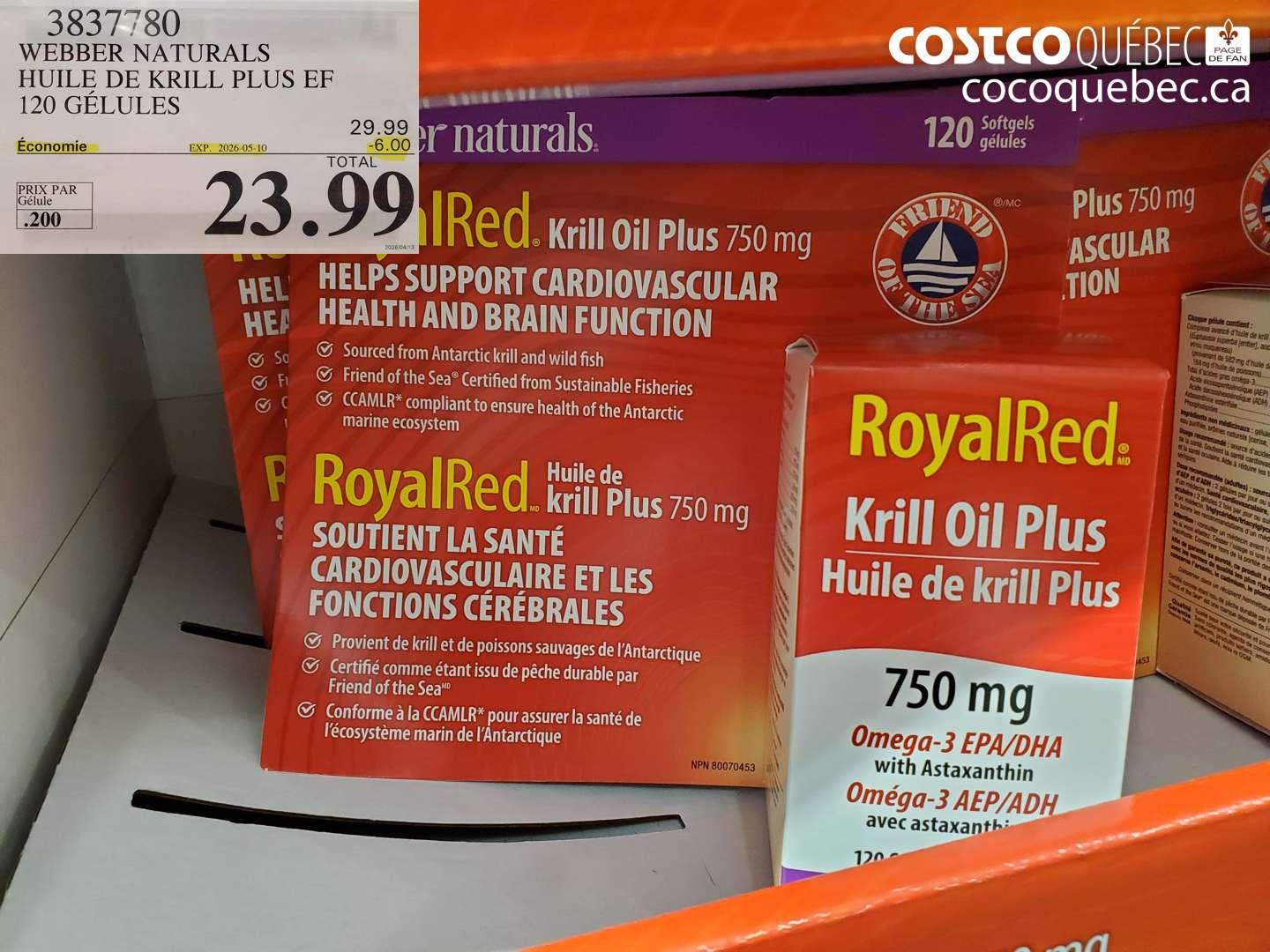 3837780 WEBBER NATURALS HUILE DE KRILL PLUS EF 120 GÉLULES ($6.00 INSTANT SAVINGS EXPIRES ON 2026-05-10) $23.99
