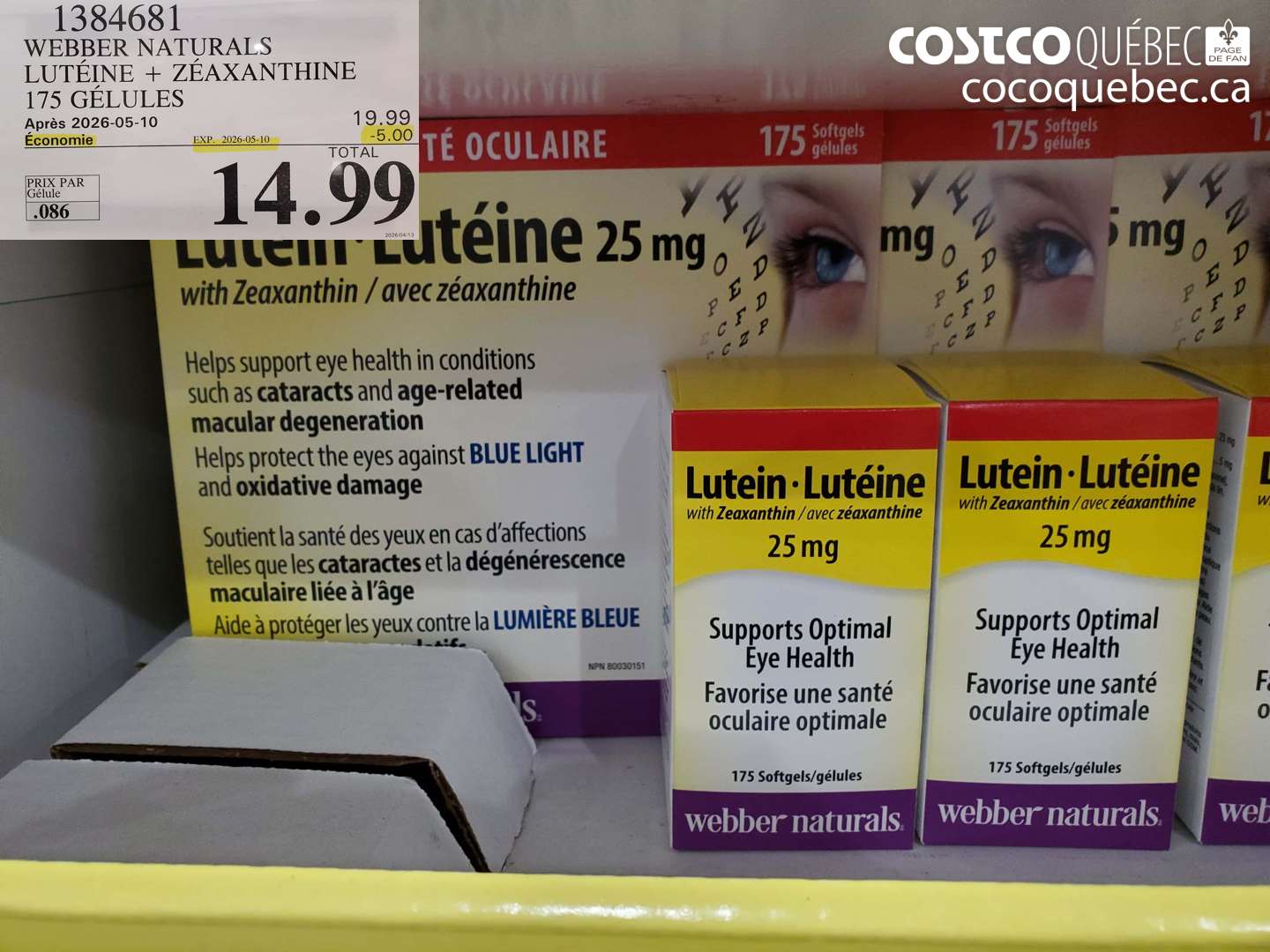 1384681 WEBBER NATURALS LUTÉINE + ZÉAXANTHINE 175 GÉLULES ($5.00 INSTANT SAVINGS EXPIRES ON 2026-05-10) $14.99